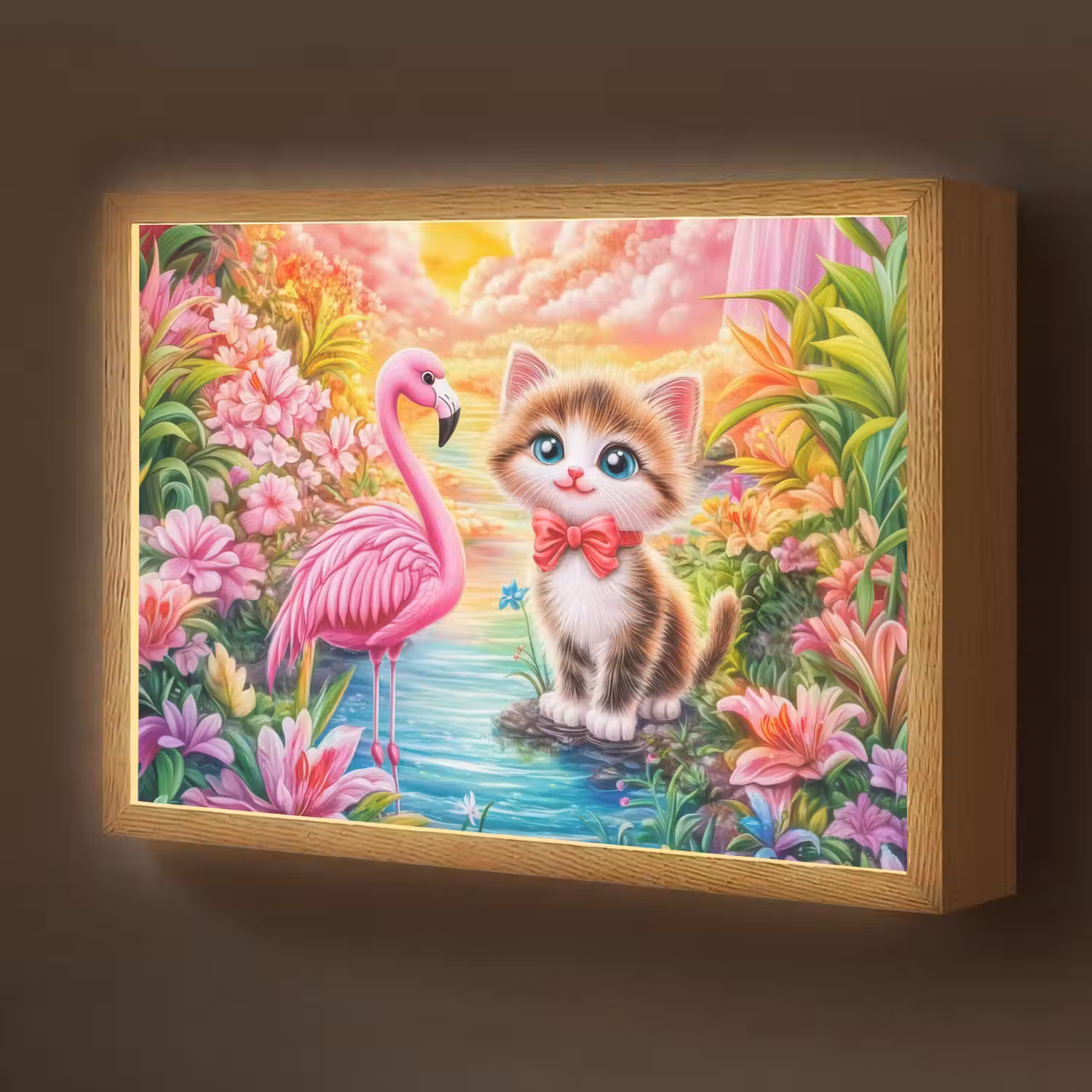 Kitten - Flamingo - Bloemen Light Box met batterij (Wandlamp kind) middel -z3d_website