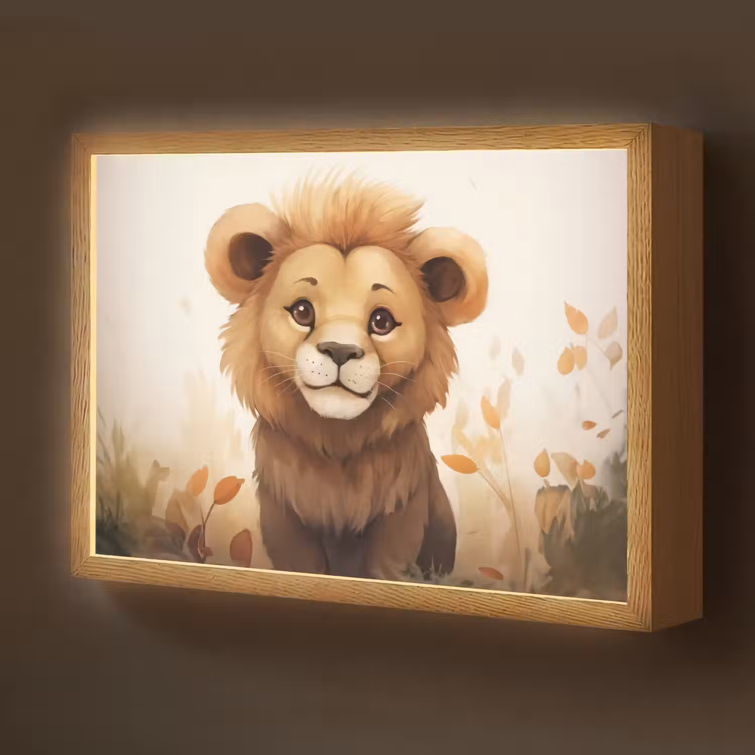 Leeuw - Dieren - Kinderen - Bruin - Meisje Light Box met batterij (Wandlamp kind) middel -z3d_website