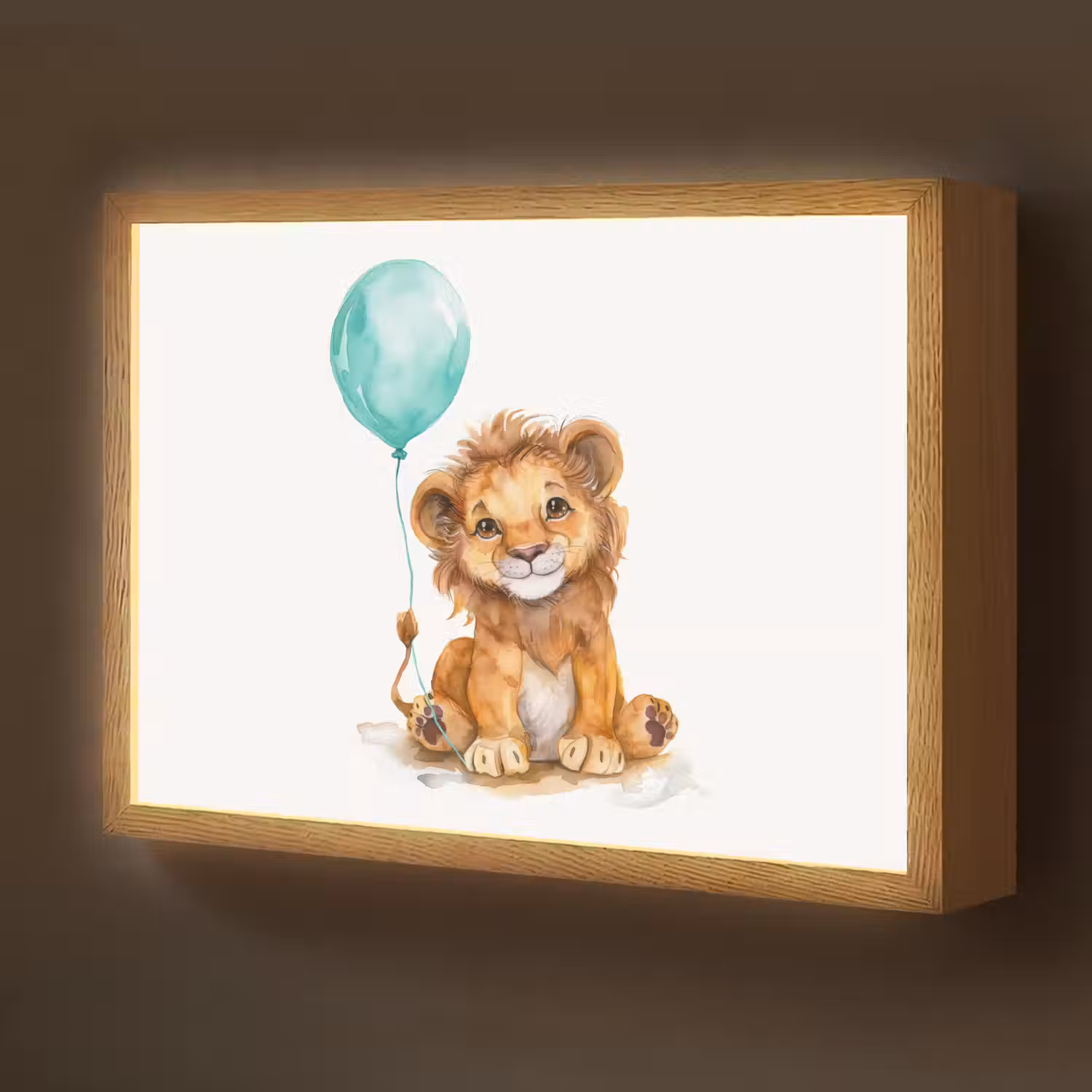 Leeuw - Baby dier - Blauwe ballon Light Box met batterij (Wandlamp kind) middel -z3d_website