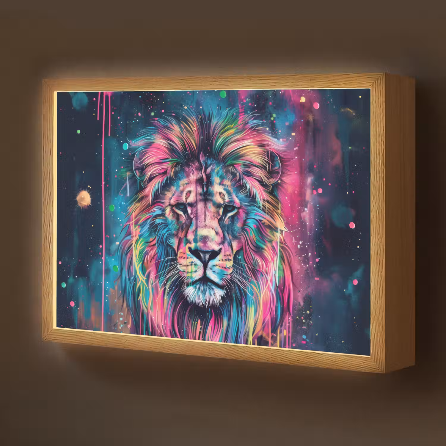 Leeuw - Verf - Kleurrijk - Zwart - Dieren Light Box met batterij (Wandlamp kind) middel -z3d_website