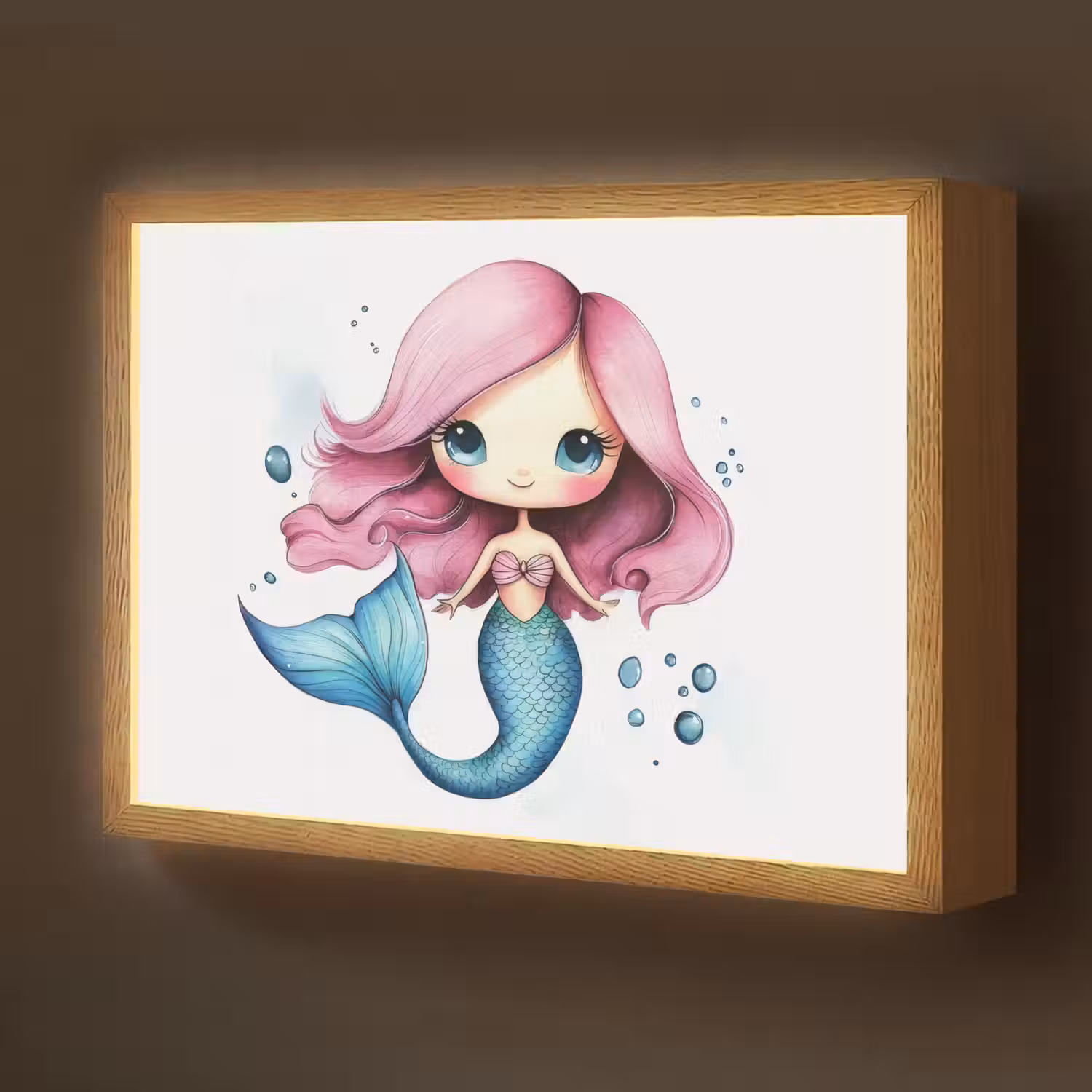 Zeemeermin - Roze - Luchtbellen Light Box met batterij (Wandlamp kind) middel -z3d_website