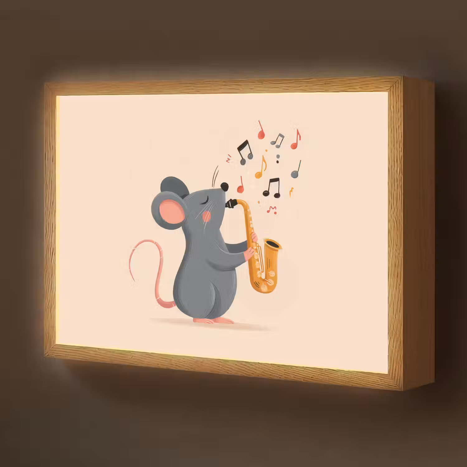 Muis - Saxofoon - Muzieknoten Light Box met batterij (Wandlamp kind) middel -z3d_website