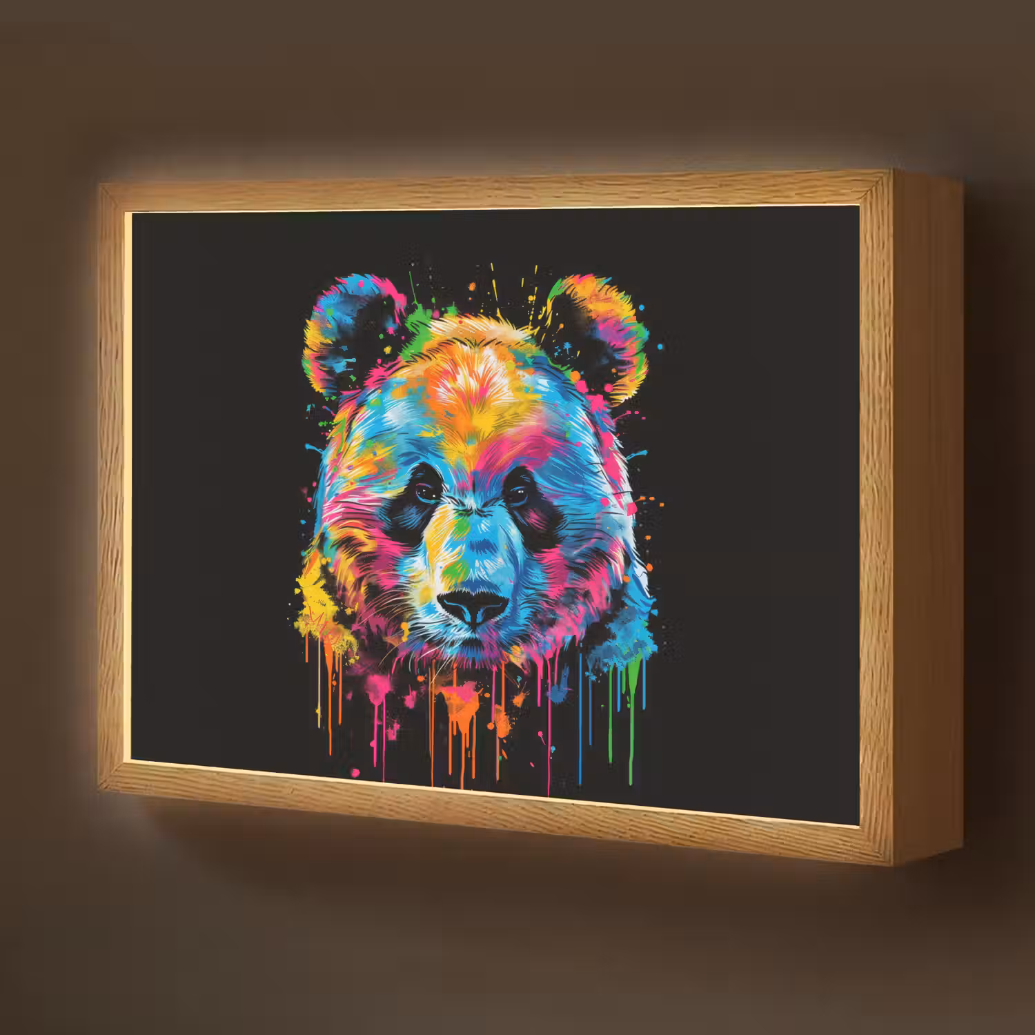 Panda - Dieren - Kleur - Verf - Zwart Light Box met batterij (Wandlamp kind) middel -z3d_website