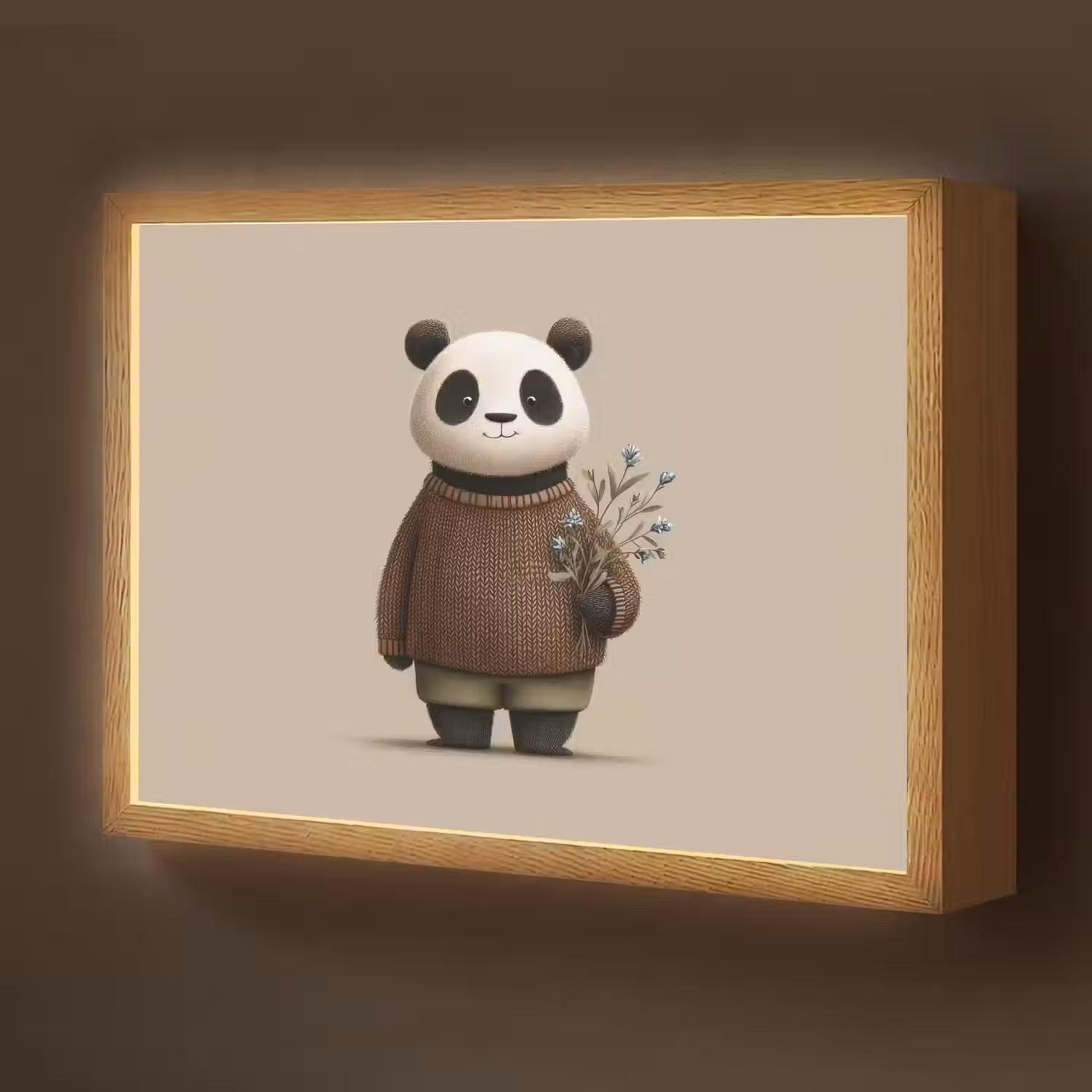 Panda - Blauwe bloemen - Zachtheid Light Box met batterij (Wandlamp kind) middel -z3d_website