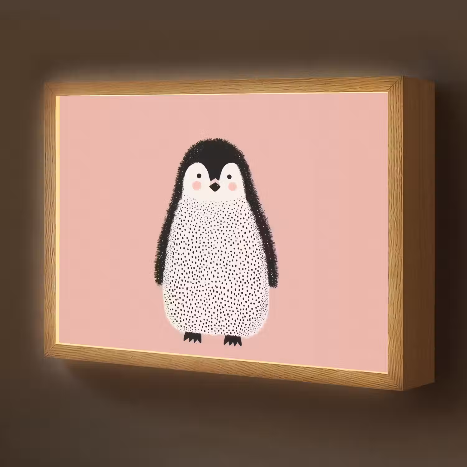 Pinguïn - Stippen - Minimalistisch - Roze Light Box met batterij (Wandlamp kind) middel -z3d_website
