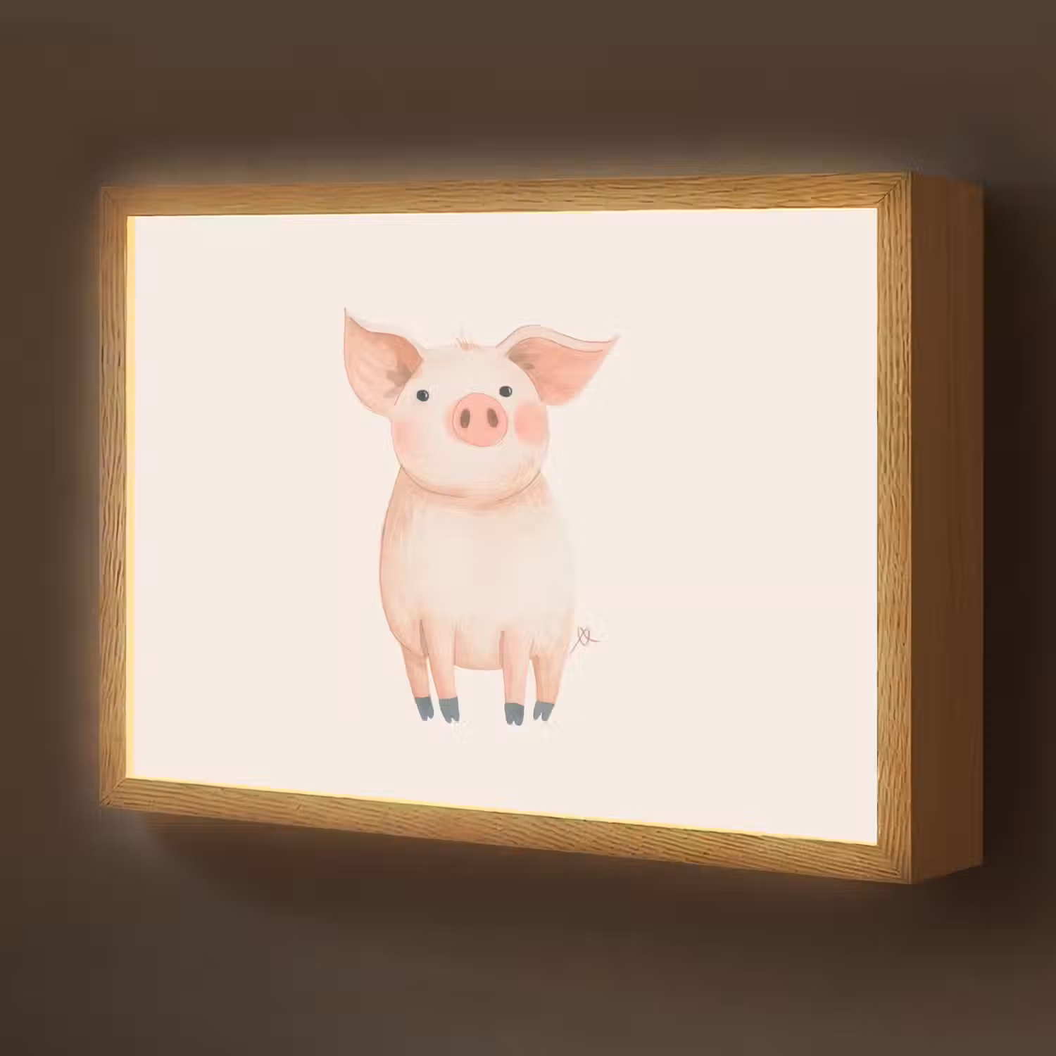 Varken - Roze - Dier - Pastel kleuren Light Box met batterij (Wandlamp kind) middel -z3d_website