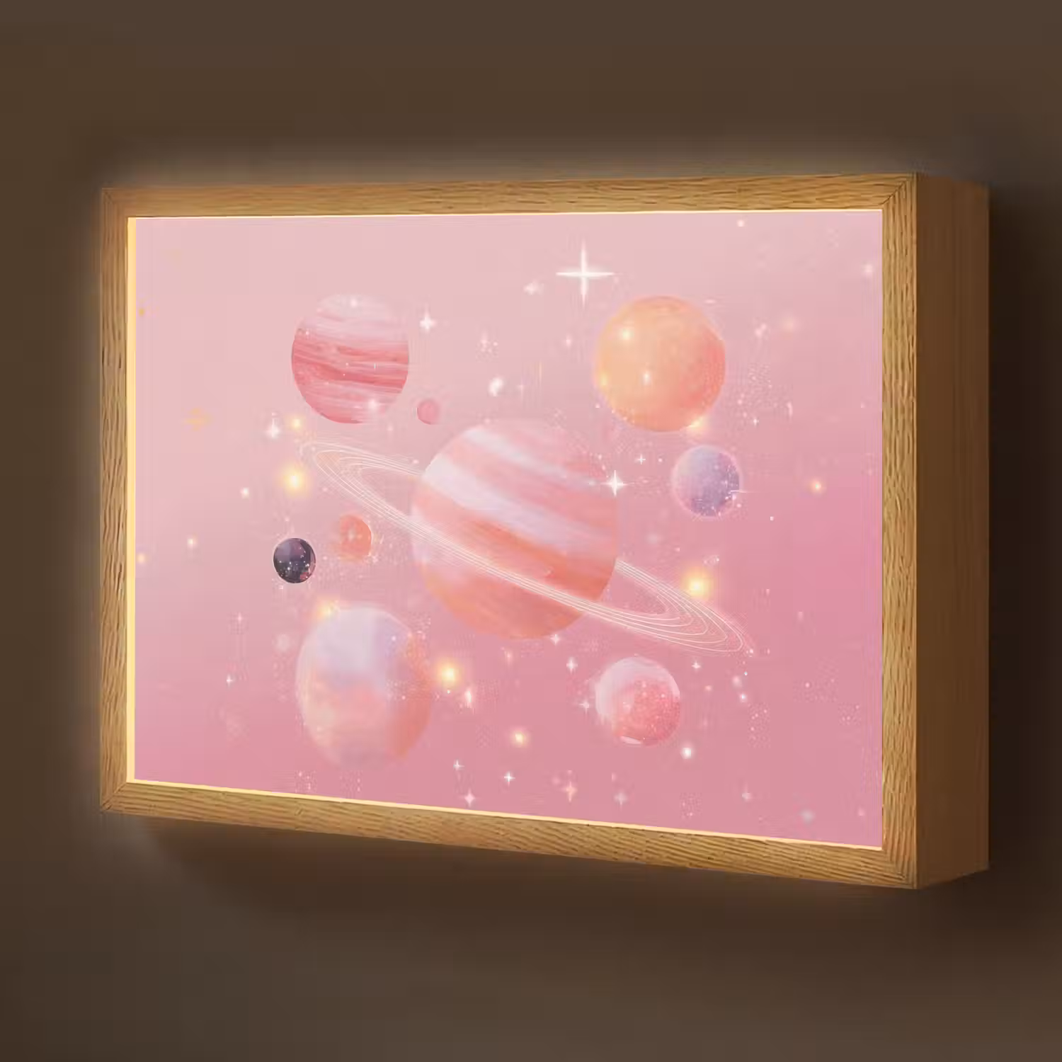 Planeten - Roze - Sterren Light Box met batterij (Wandlamp kind) middel -z3d_website