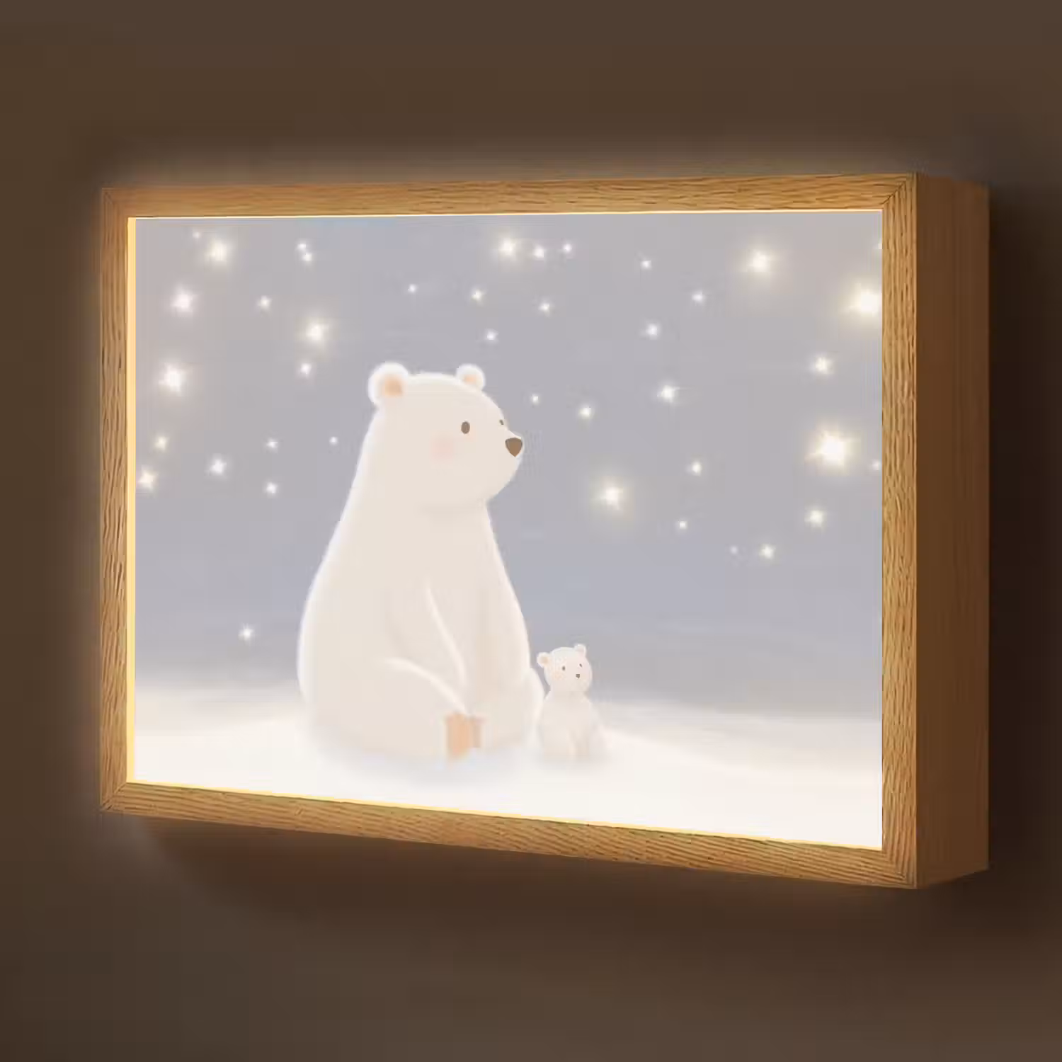 Ijsbeer - Sneeuw - Sterren - Blauw Light Box met batterij (Wandlamp kind) middel -z3d_website