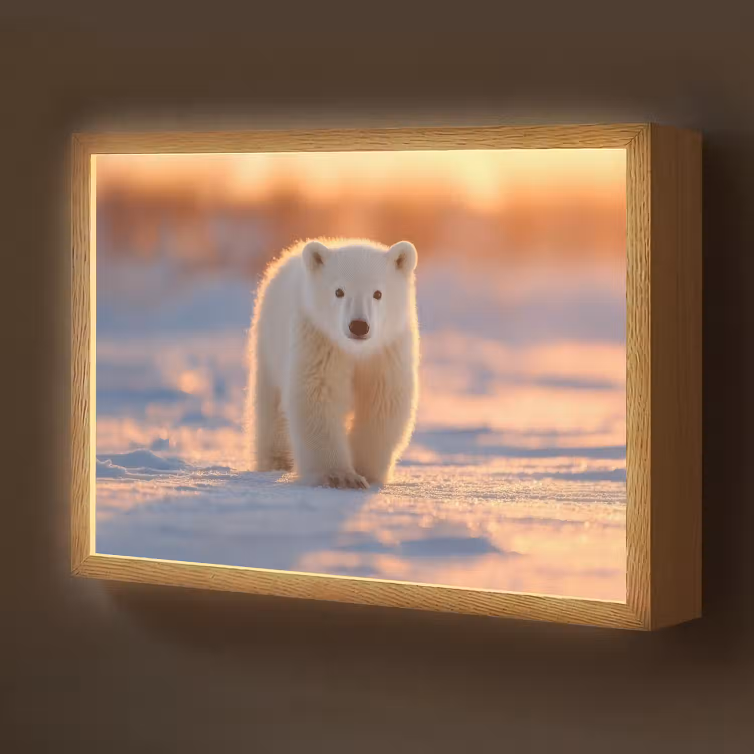 Ijsbeer - Sneeuw - Zonsopgang Light Box met batterij (Wandlamp kind) middel -z3d_website