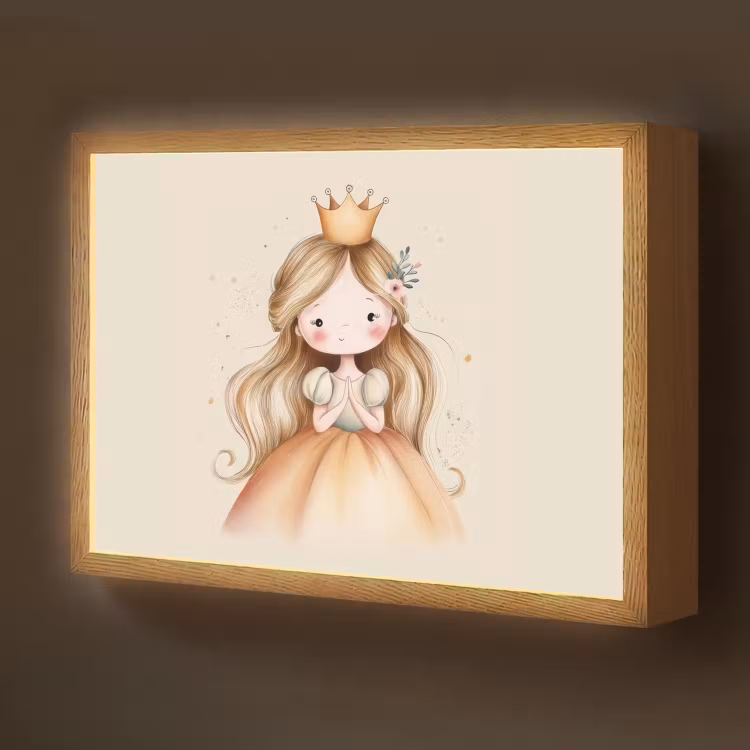 Prinses - Kroon - Goud Light Box met batterij (Wandlamp kind) middel -z3d_website