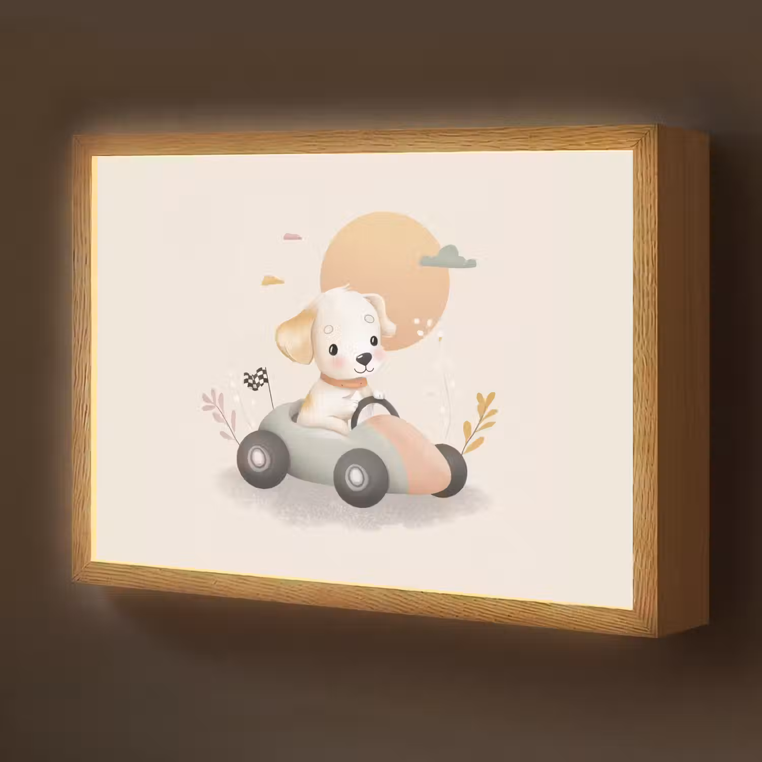 Puppy - Raceauto - Oranje Light Box met batterij (Wandlamp kind) middel -z3d_website