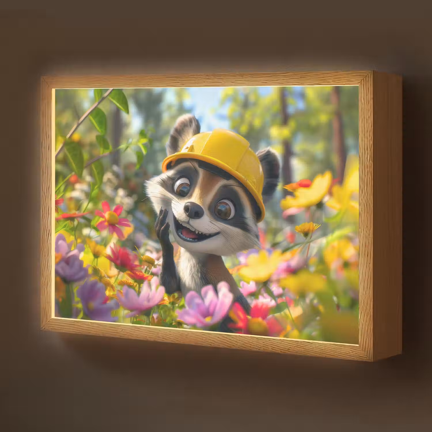 Wasbeer - Natuur - Bloemen - Bouwhelm Light Box met batterij (Wandlamp kind) middel -z3d_website