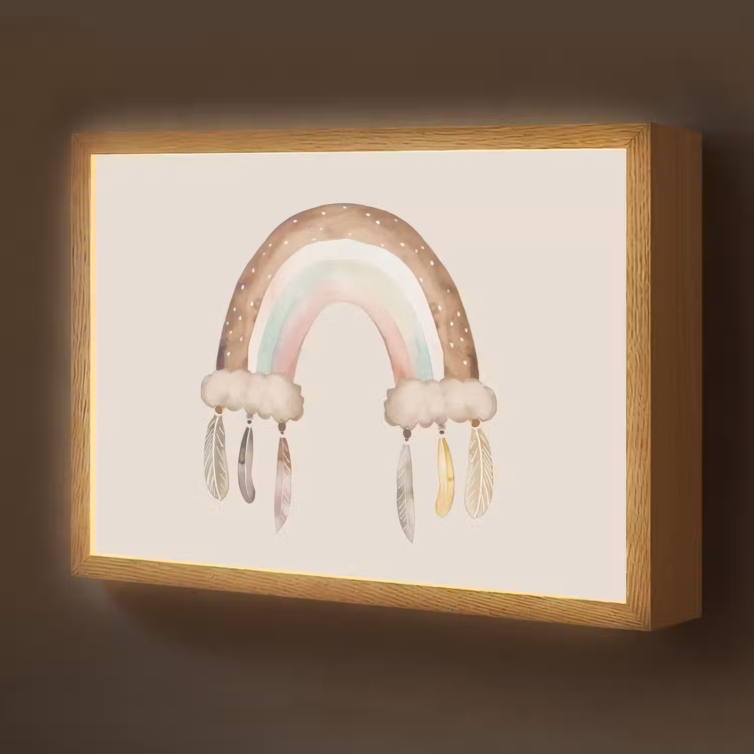 Regenboog - Bohemian - Boho - Pastel kleuren Light Box met batterij (Wandlamp kind) middel -z3d_website