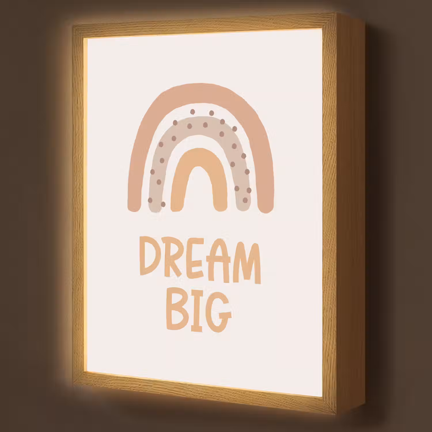 Regenboog - Quote - Dream Big - Pastel kleuren Light Box met batterij (Wandlamp kind) middel -z3d_website