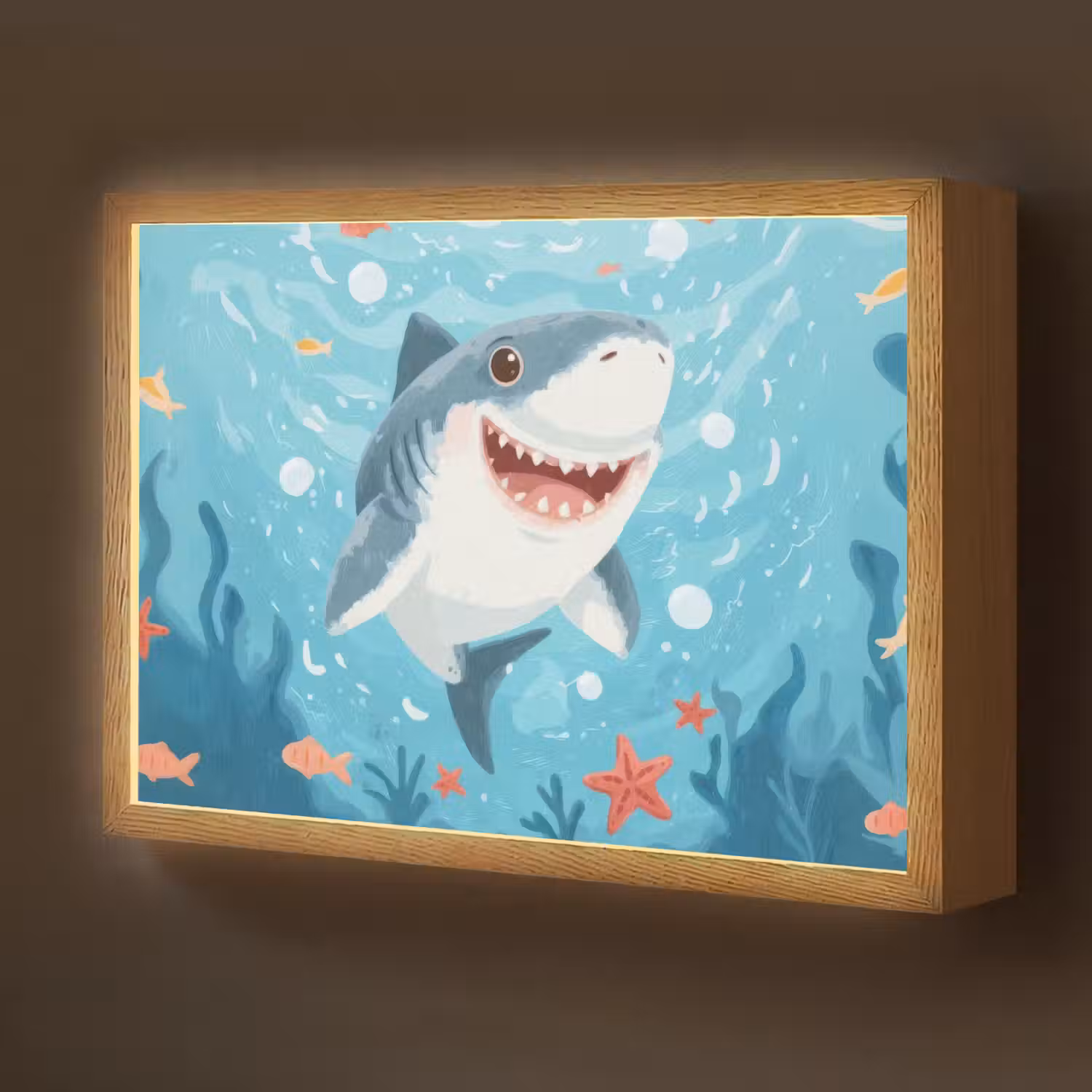 Haai - Vissen - Blauw - Onderwater Light Box met batterij (Wandlamp kind) middel -z3d_website