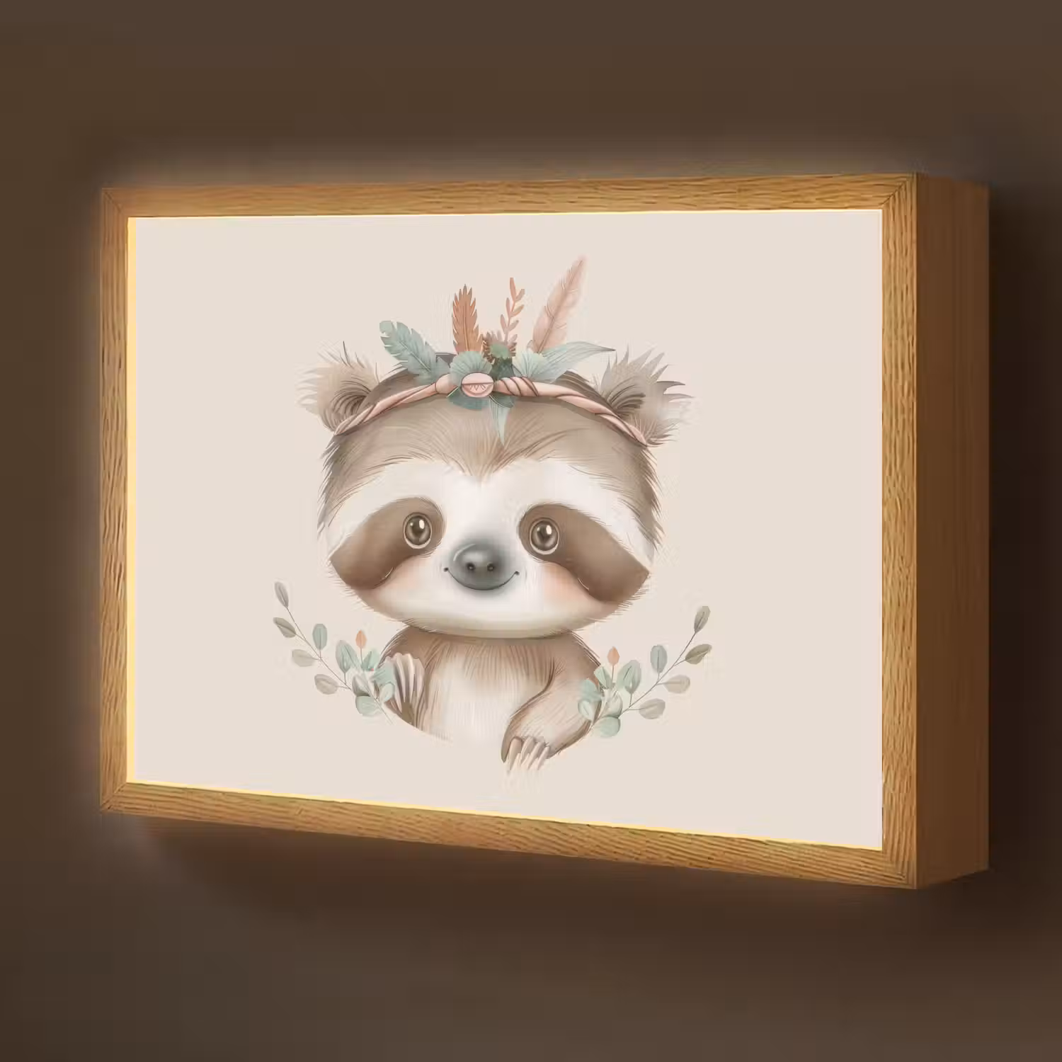 Luiaard - Dieren - Bohemian - Boho Light Box met batterij (Wandlamp kind) middel -z3d_website