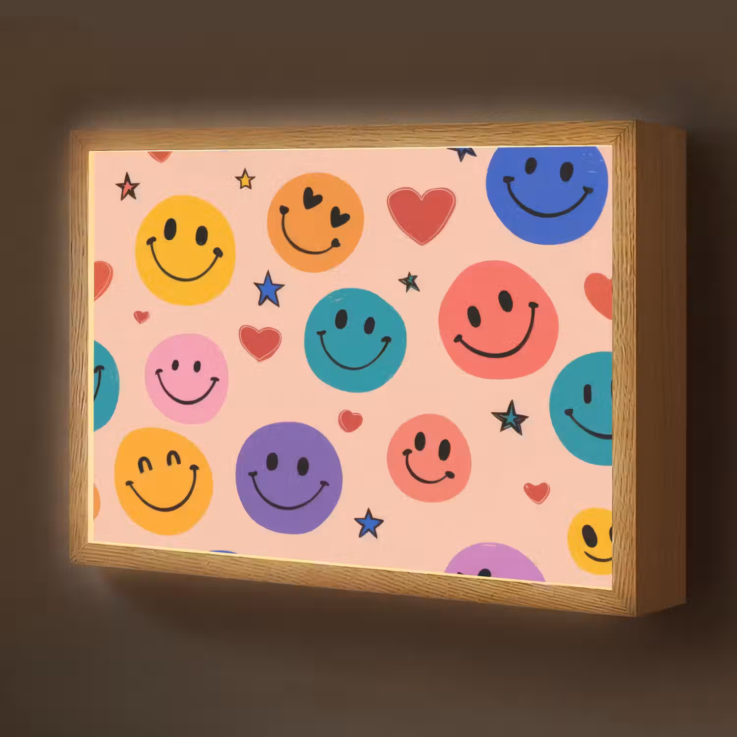 Smileys - Kleurrijk - Hartjes Light Box met batterij (Wandlamp kind) middel -z3d_website