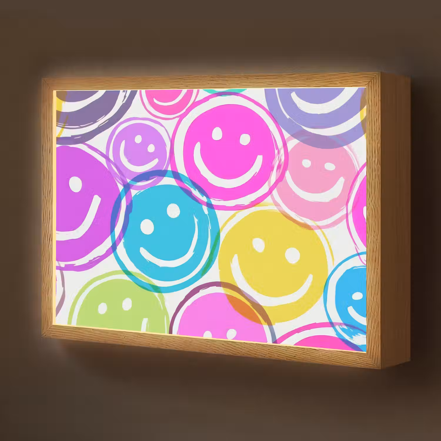 Smileys - Kleurrijk - Neon Light Box met batterij (Wandlamp kind) middel -z3d_website
