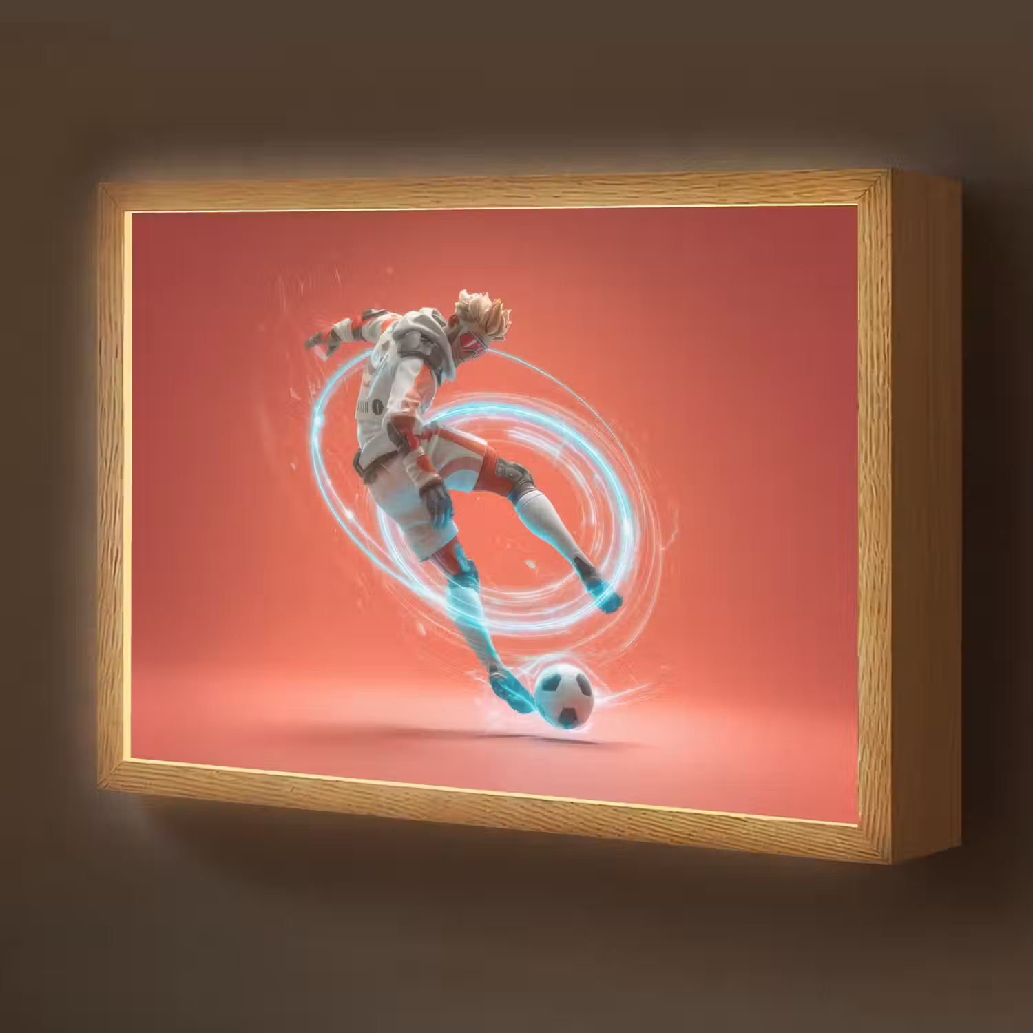 Voetballer - Bal - Lichtcirkel - Rood Light Box met batterij (Wandlamp kind) middel -z3d_website