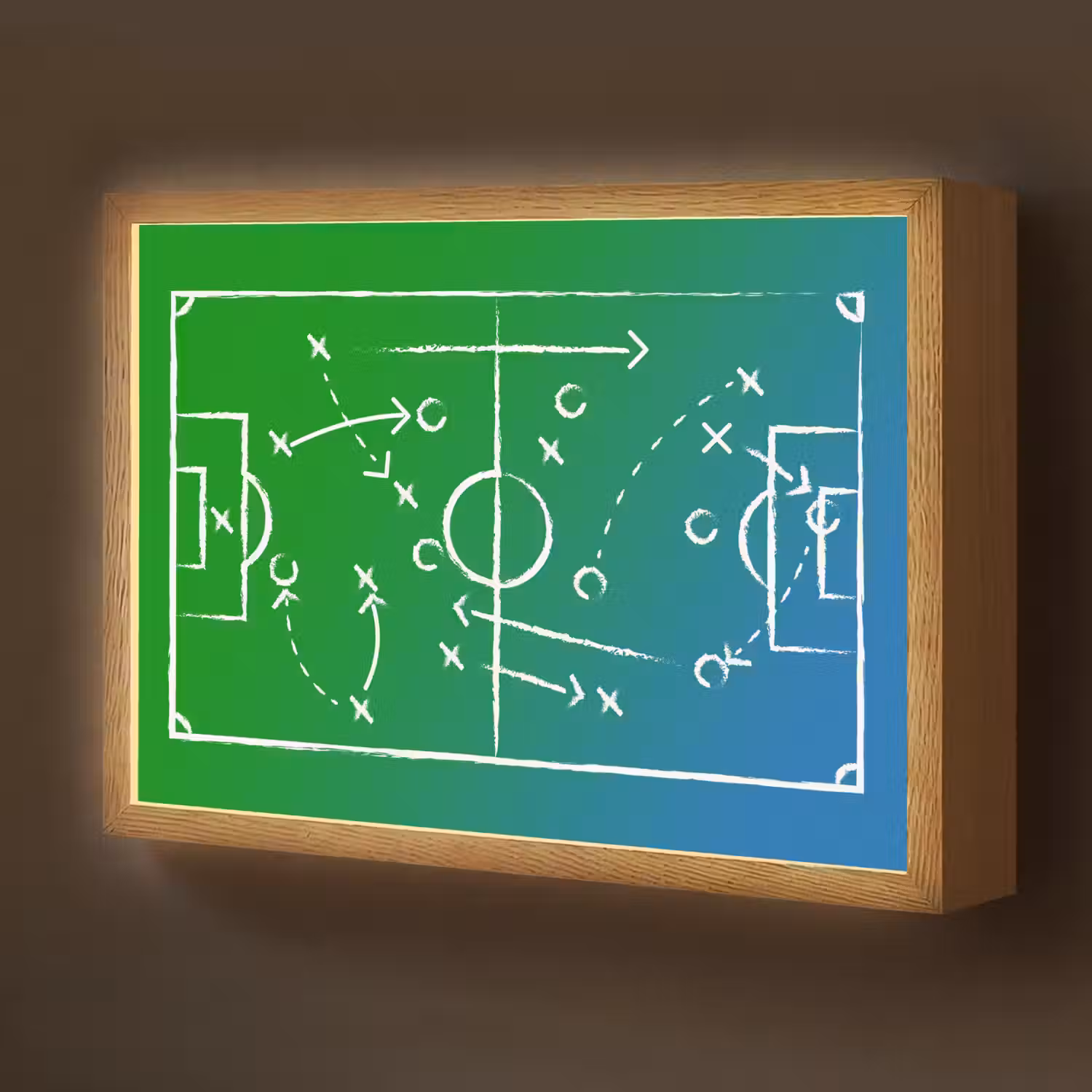 Voetbal - Tactiek - Spel - Groen - Blauw Light Box met batterij (Wandlamp kind) middel -z3d_website