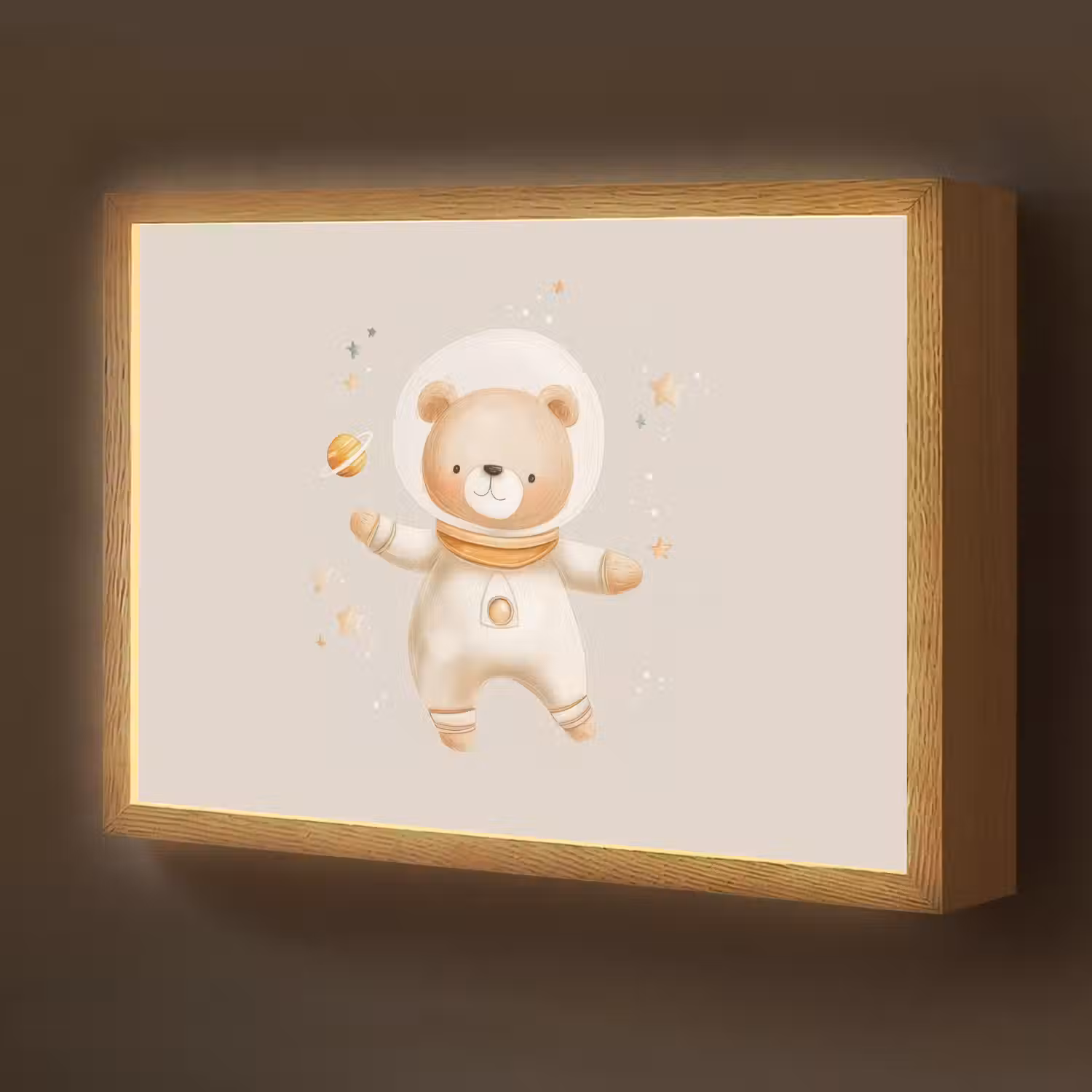 Ruimtebeer - Sterren - Beige Light Box met batterij (Wandlamp kind) middel -z3d_website