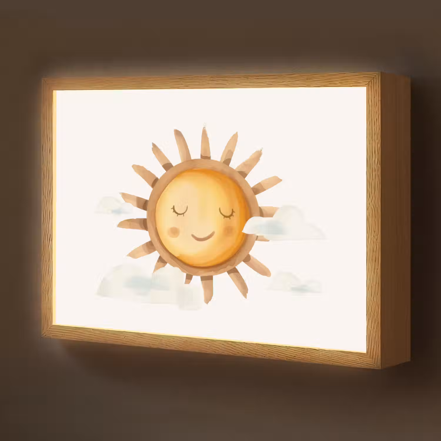 Zon - Wolken - Pastel kleuren Light Box met batterij (Wandlamp kind) middel -z3d_website