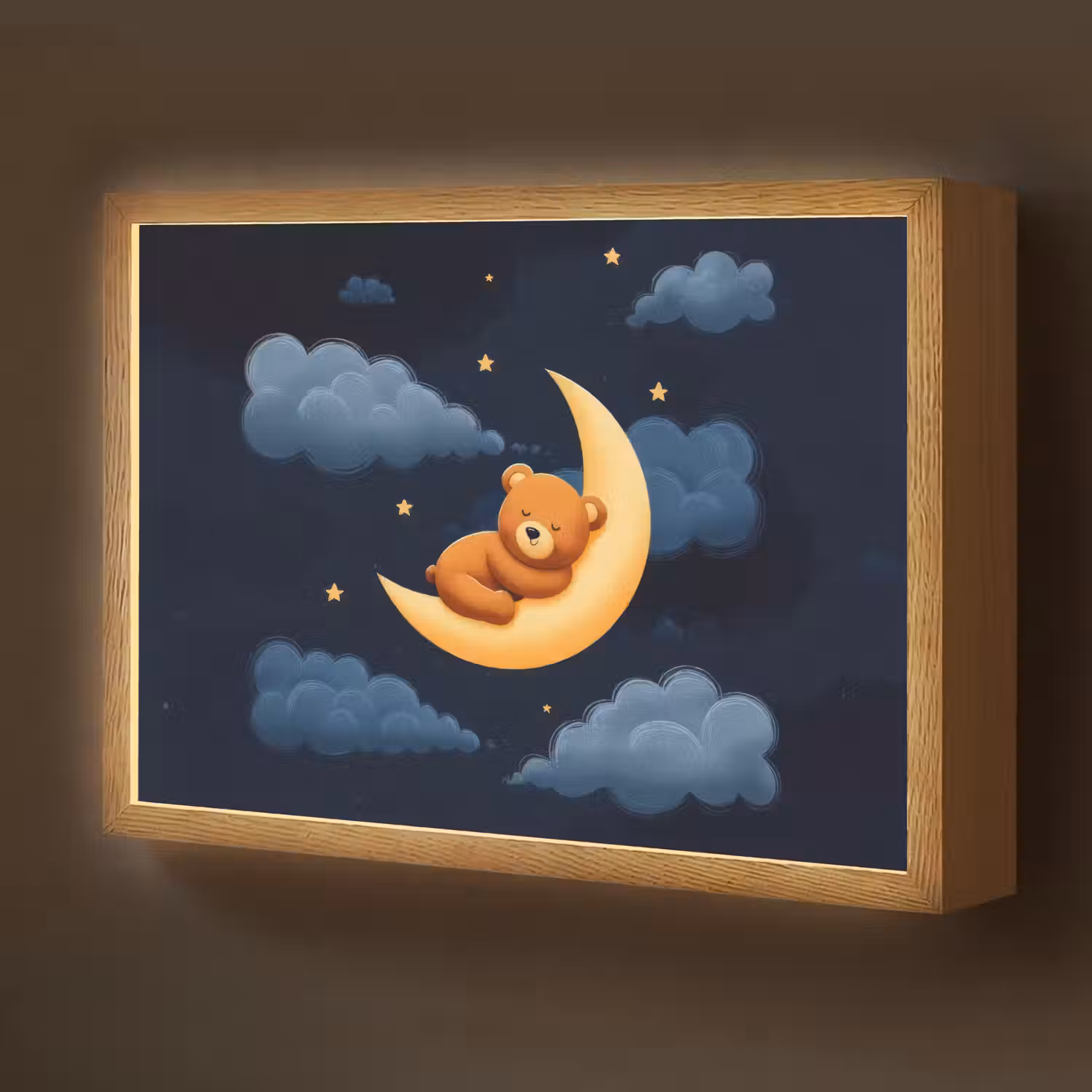 Teddybeer - Maan - Wolken - Sterren Light Box met batterij (Wandlamp kind) middel -z3d_website