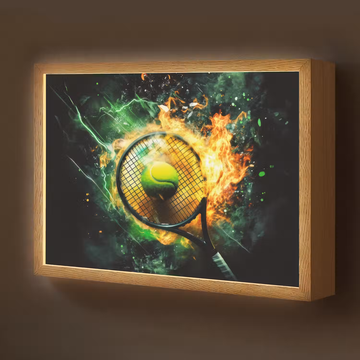 Tennis - Racket - Vuur - Groen Light Box met batterij (Wandlamp kind) middel -z3d_website