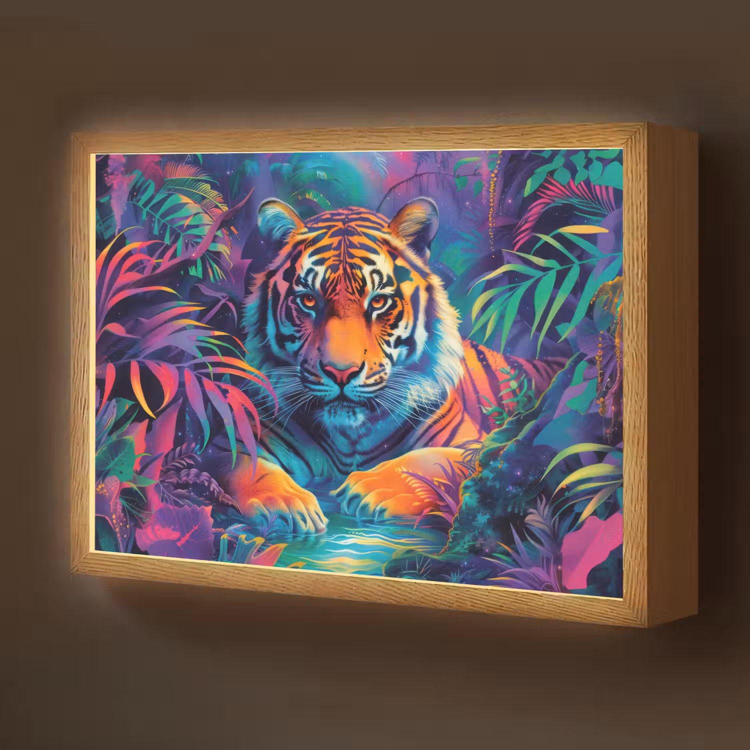 Tijger - Dier - Jungle - Kleurrijk Light Box met batterij (Wandlamp kind) middel -z3d_website