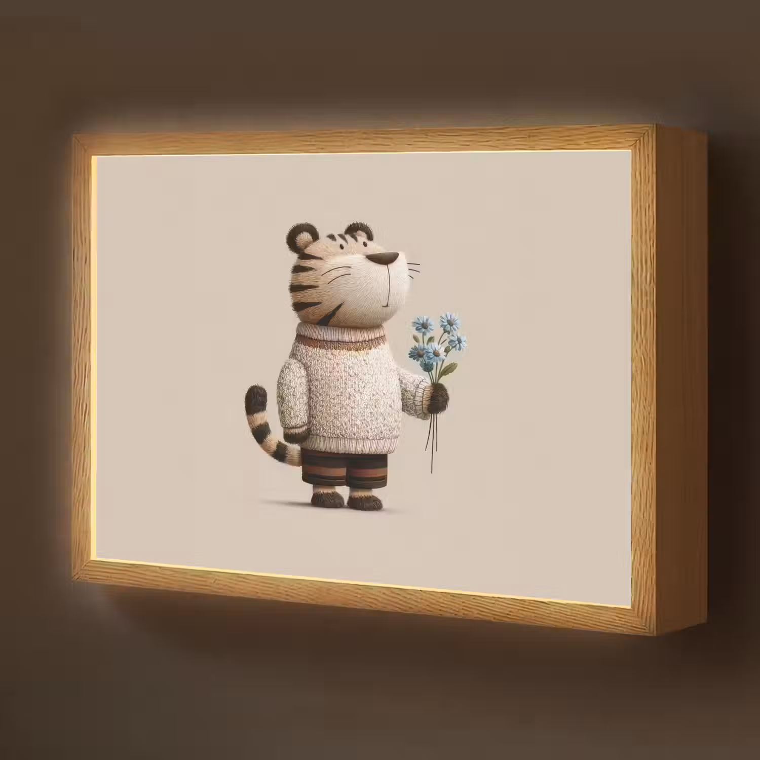 Tijger - Blauwe bloemen - Rustig Light Box met batterij (Wandlamp kind) middel -z3d_website