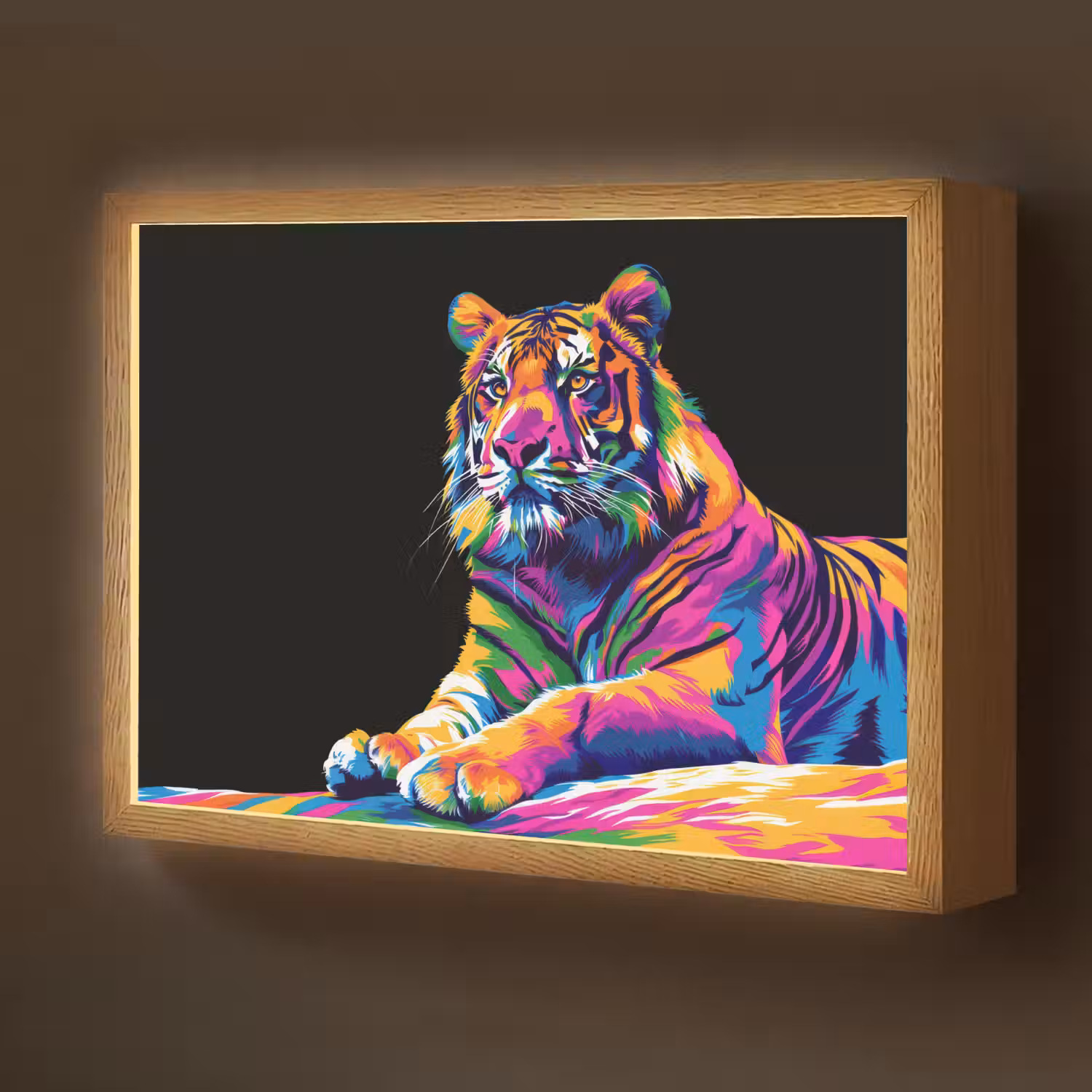Tijger - Kleurrijk - Dieren - Zwart - Neon Light Box met batterij (Wandlamp kind) middel -z3d_website