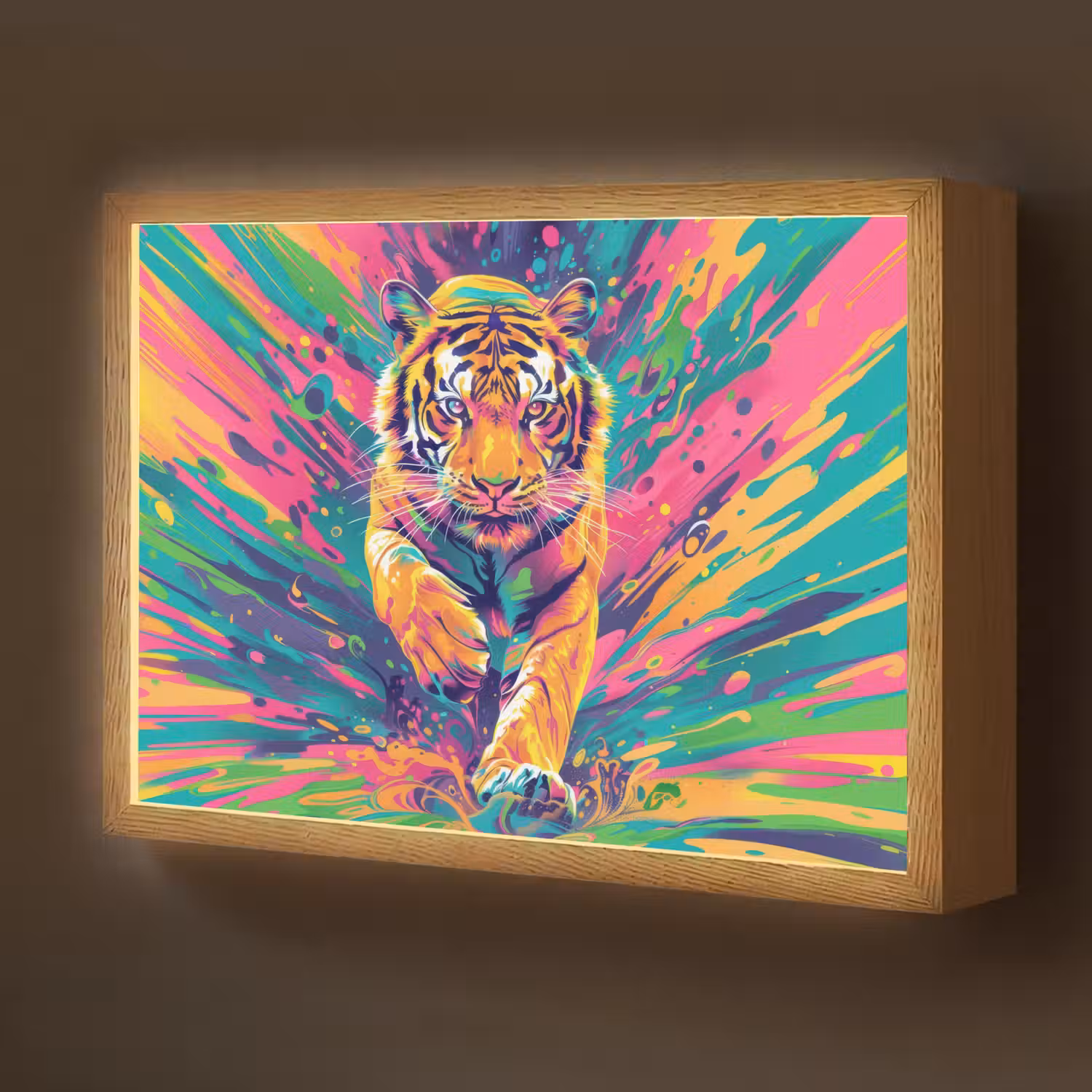 Tijger - Wilde dieren - Kleurrijk - Verflook Light Box met batterij (Wandlamp kind) middel -z3d_website