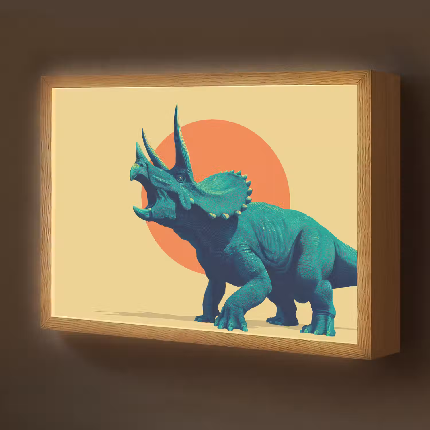 Triceratops - Cirkel - Oranje - Hoorns Light Box met batterij (Wandlamp kind) middel -z3d_website