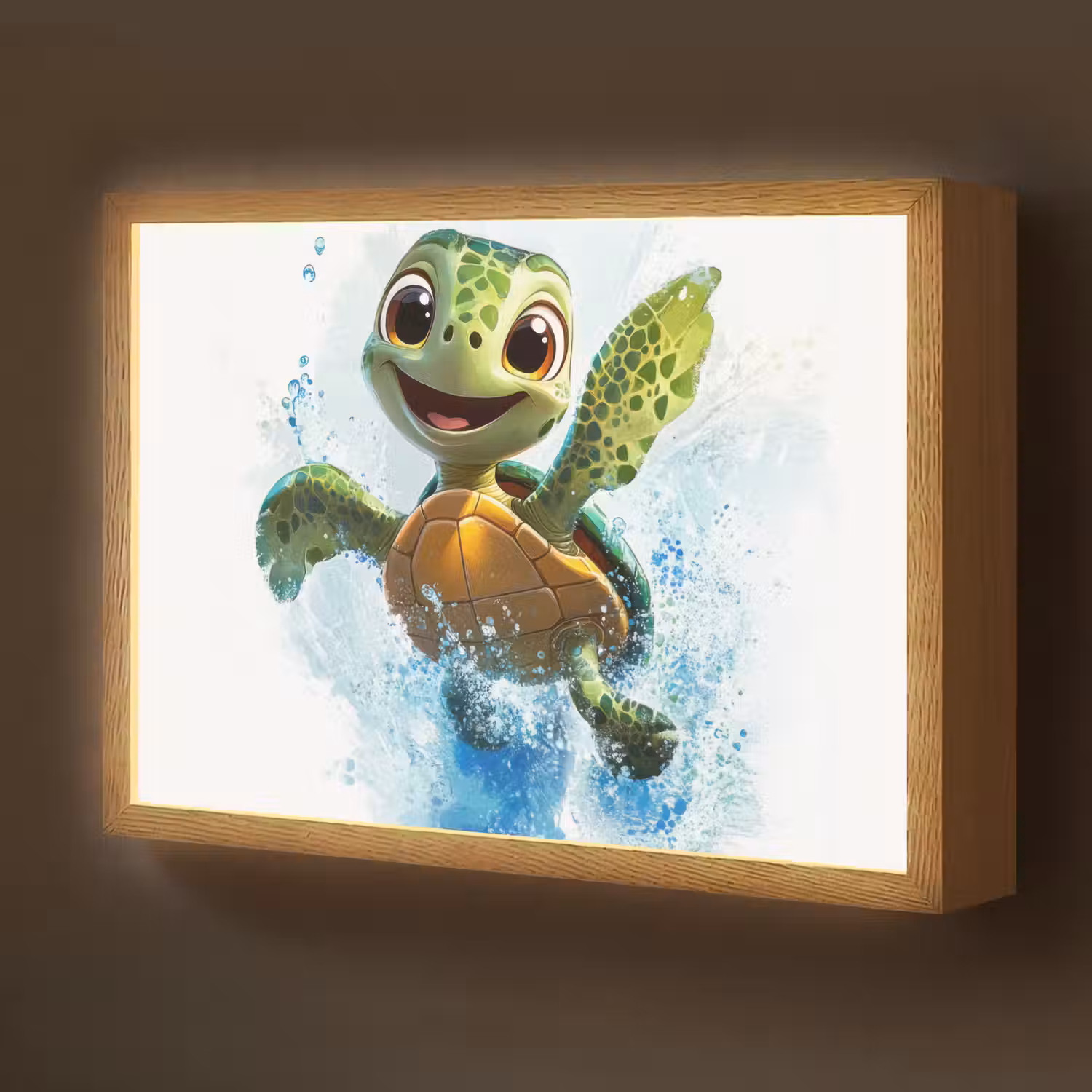Schildpad - Cartoon - Water - Groen Light Box met batterij (Wandlamp kind) middel -z3d_website