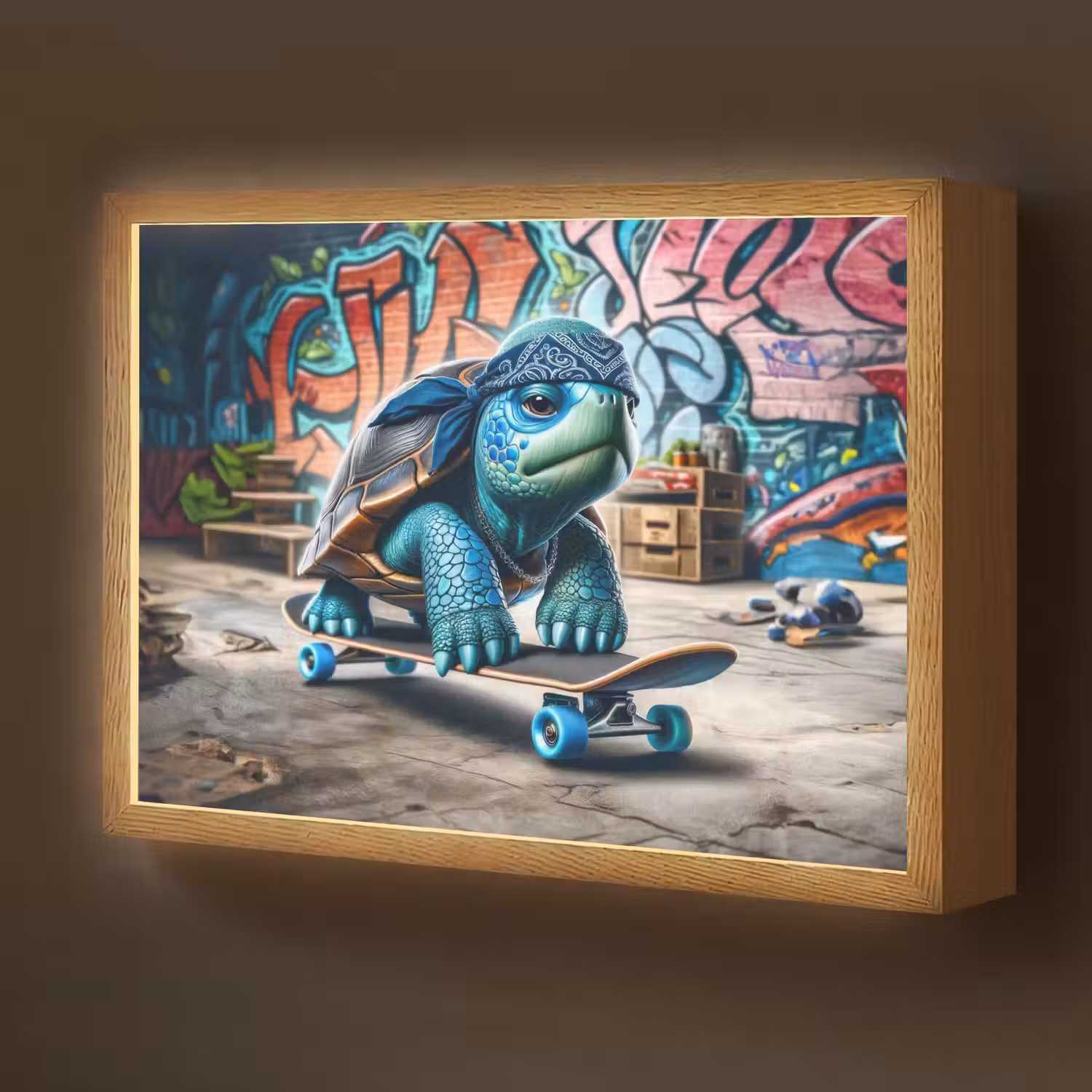 Schildpad - Graffiti - Skateboard - Jongens Light Box met batterij (Wandlamp kind) middel -z3d_website