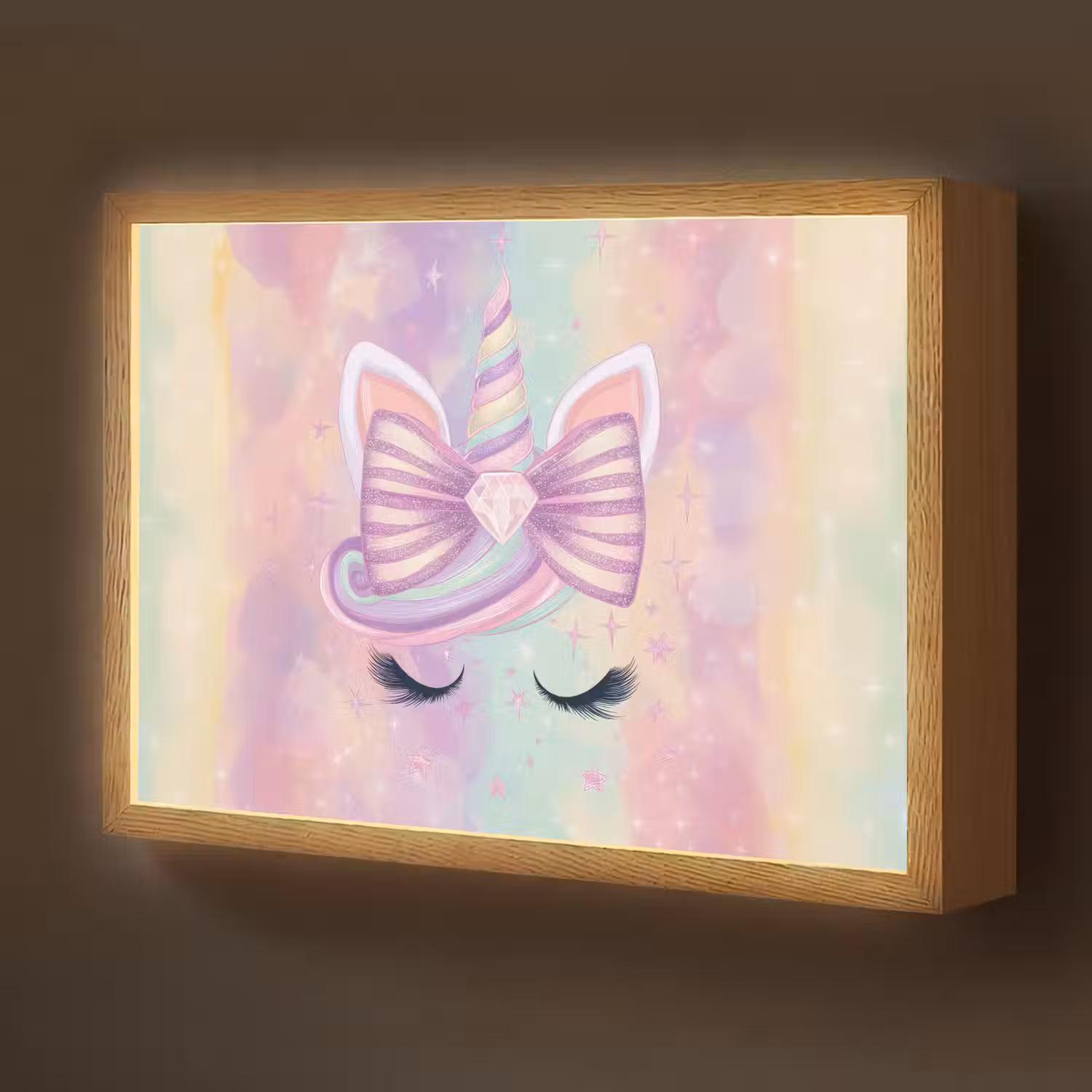 Eenhoorn - Glitters - Regenboog - Pastel Light Box met batterij (Wandlamp kind) middel -z3d_website