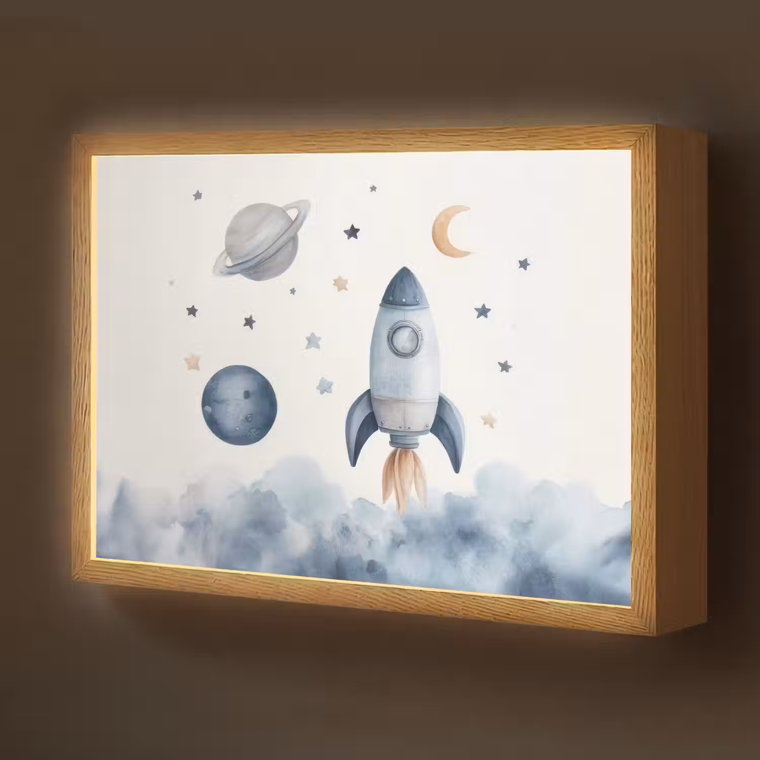 Waterverf - Planeten - Sterren - Raket Light Box met batterij (Wandlamp kind) middel -z3d_website