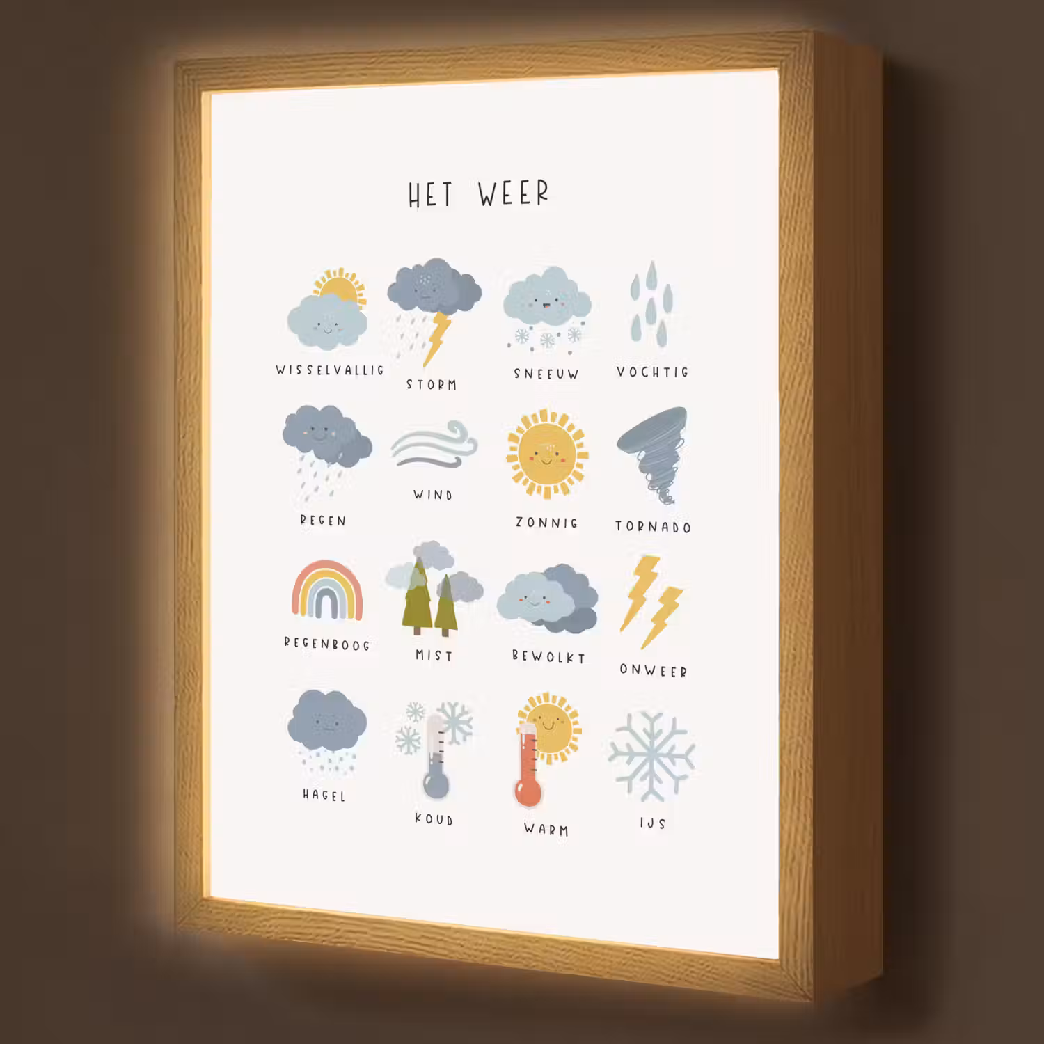 Het weer - Leren voor kinderen - Educatief - Regenboog - Zon Light Box met batterij (Wandlamp kind) middel -z3d_website