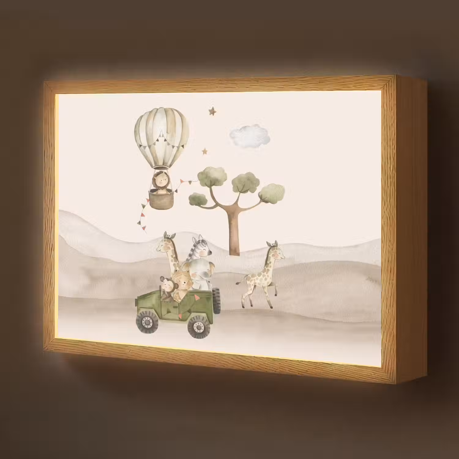 Wilde dieren - Safari - Watercolor - Luchtballon Light Box met batterij (Wandlamp kind) middel -z3d_website