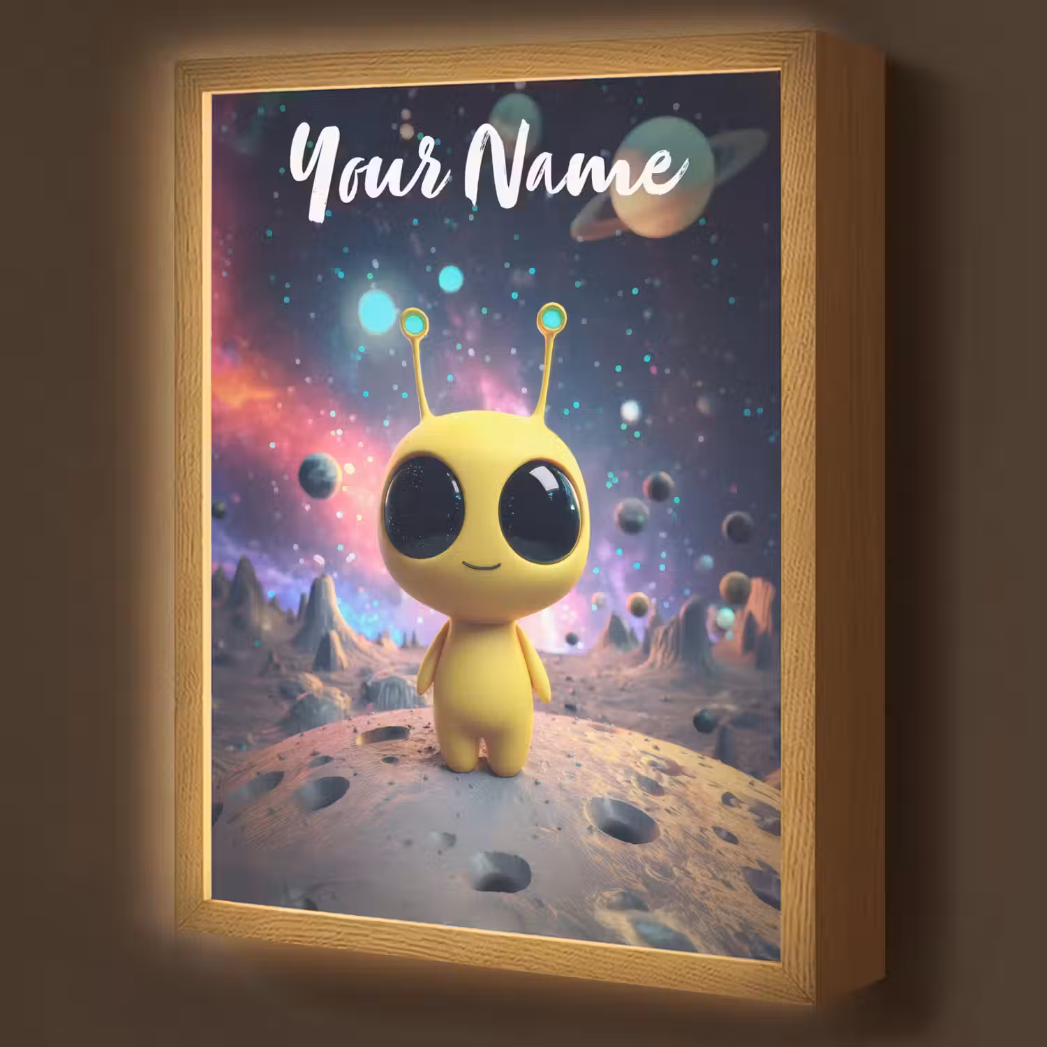 Alien - Ruimte - Geel - Planeten Light Box met batterij (Wandlamp kind) middel -z3d_website