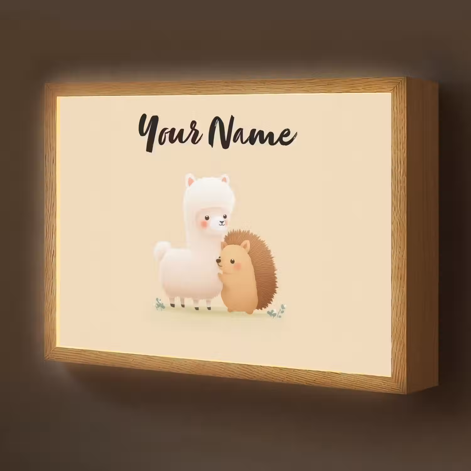 Alpaca - Egel - Bruin - Knuffelen Light Box met batterij (Wandlamp kind) middel -z3d_website