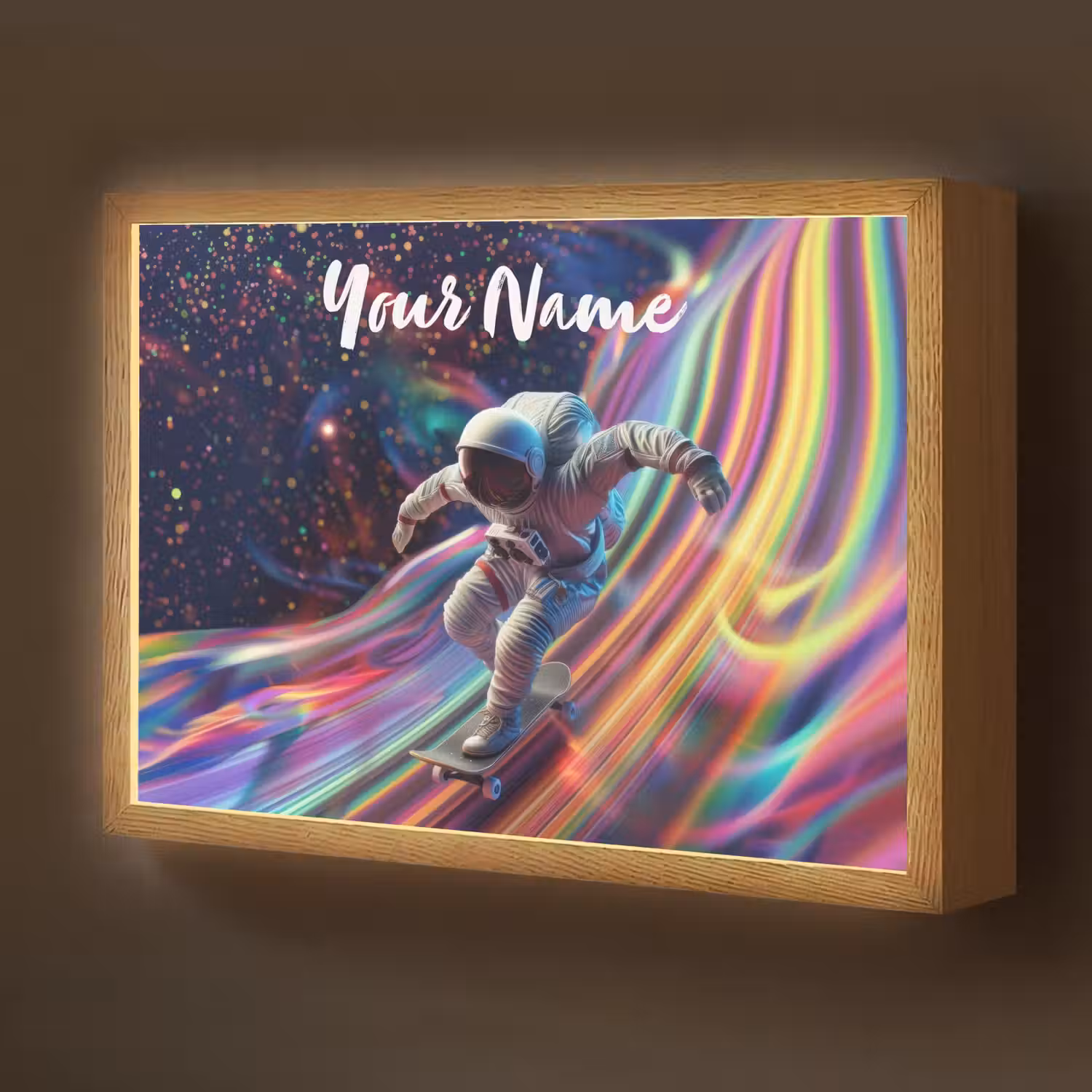 Astronaut - Ruimte - Skateboard - Kleurrijk Light Box met batterij (Wandlamp kind) middel -z3d_website
