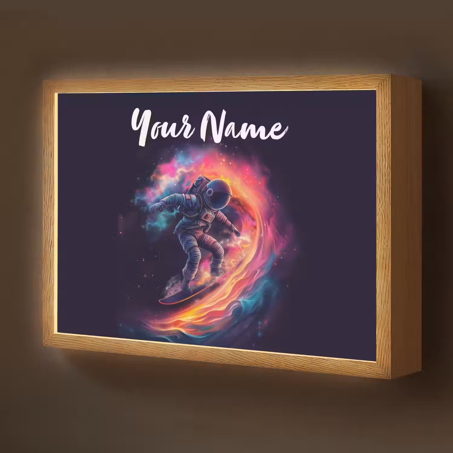 Astronaut - Ruimte - Surfen - Kleurrijk Light Box met batterij (Wandlamp kind) middel -z3d_website