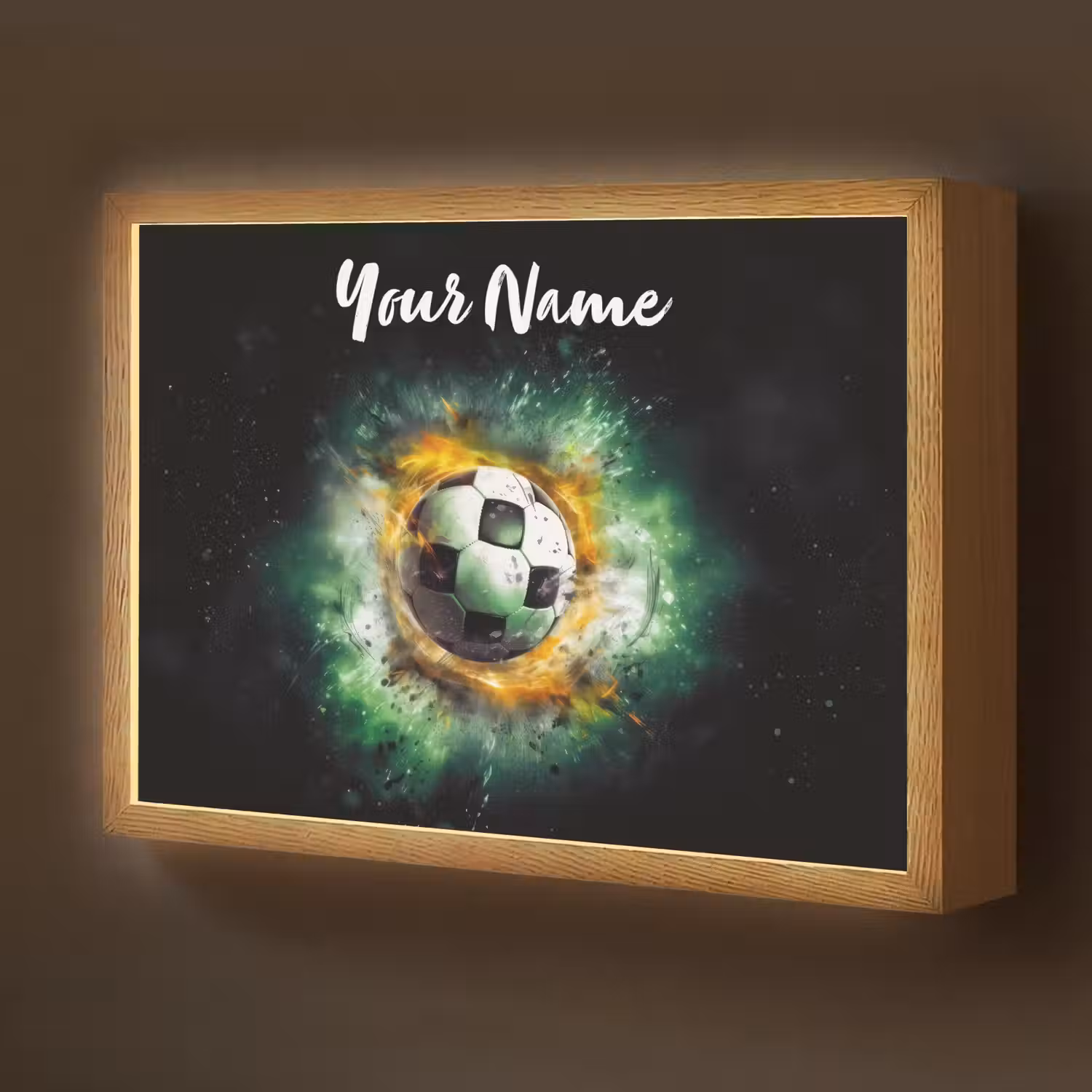 Bal - Voetbal - Groen - Oranje - Rook Light Box met batterij (Wandlamp kind) middel -z3d_website