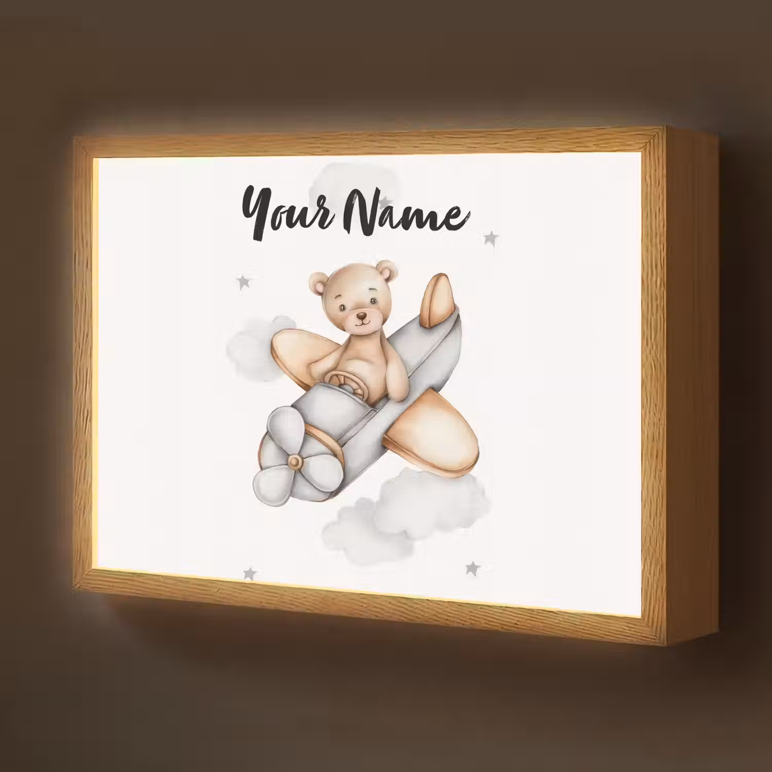 Beer - Vliegtuig - Sterren - Kinderen Light Box met batterij (Wandlamp kind) middel -z3d_website