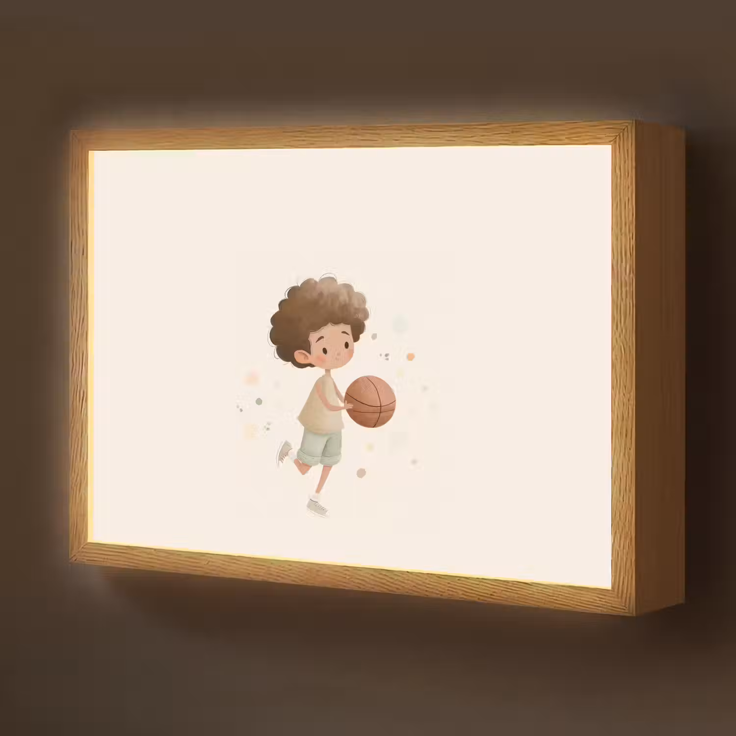 Beige - Jongen - Stippen - Basketbal Light Box met batterij (Wandlamp kind) middel -z3d_website