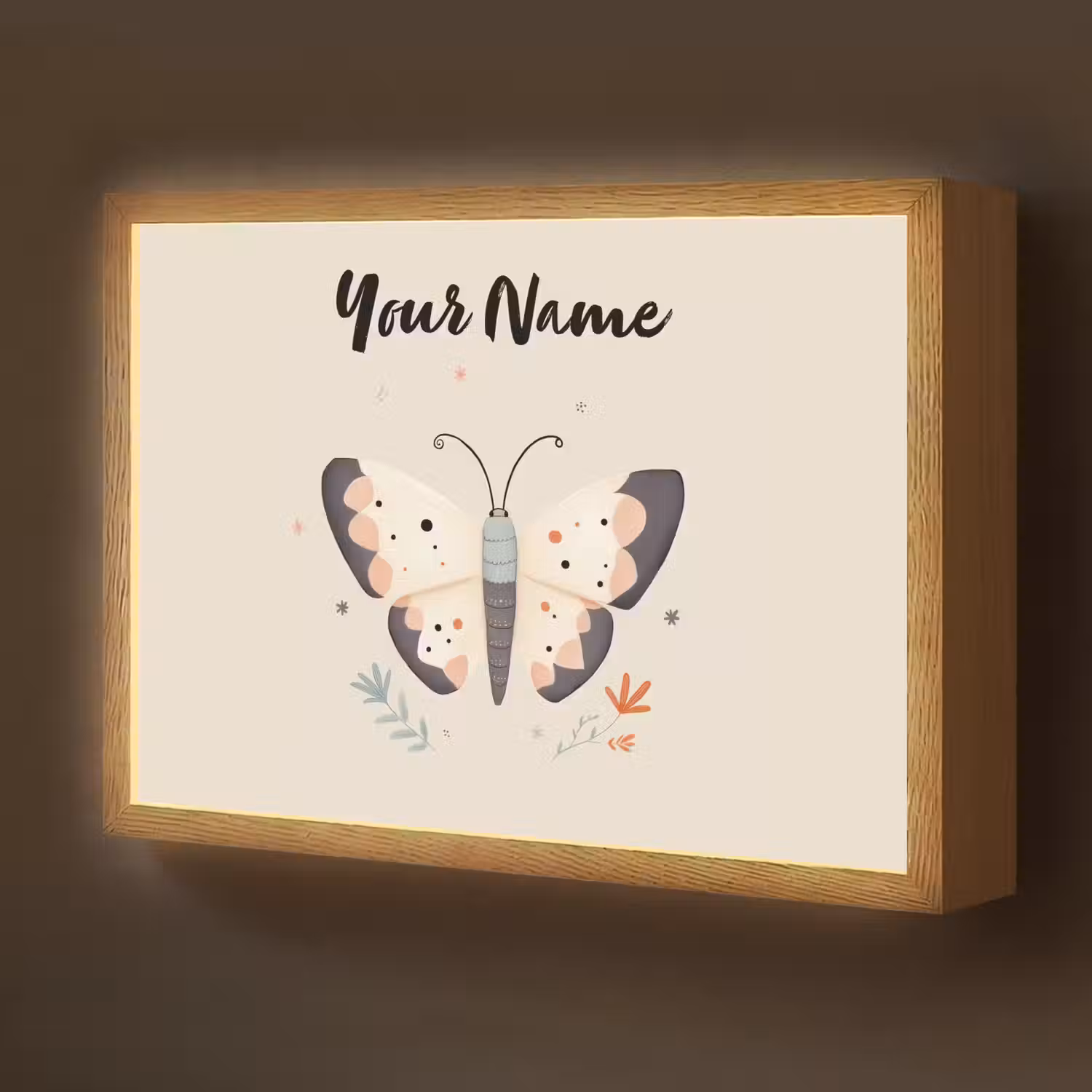 Vlinder - Vleugels - Bloemen - Beige Light Box met batterij (Wandlamp kind) middel -z3d_website