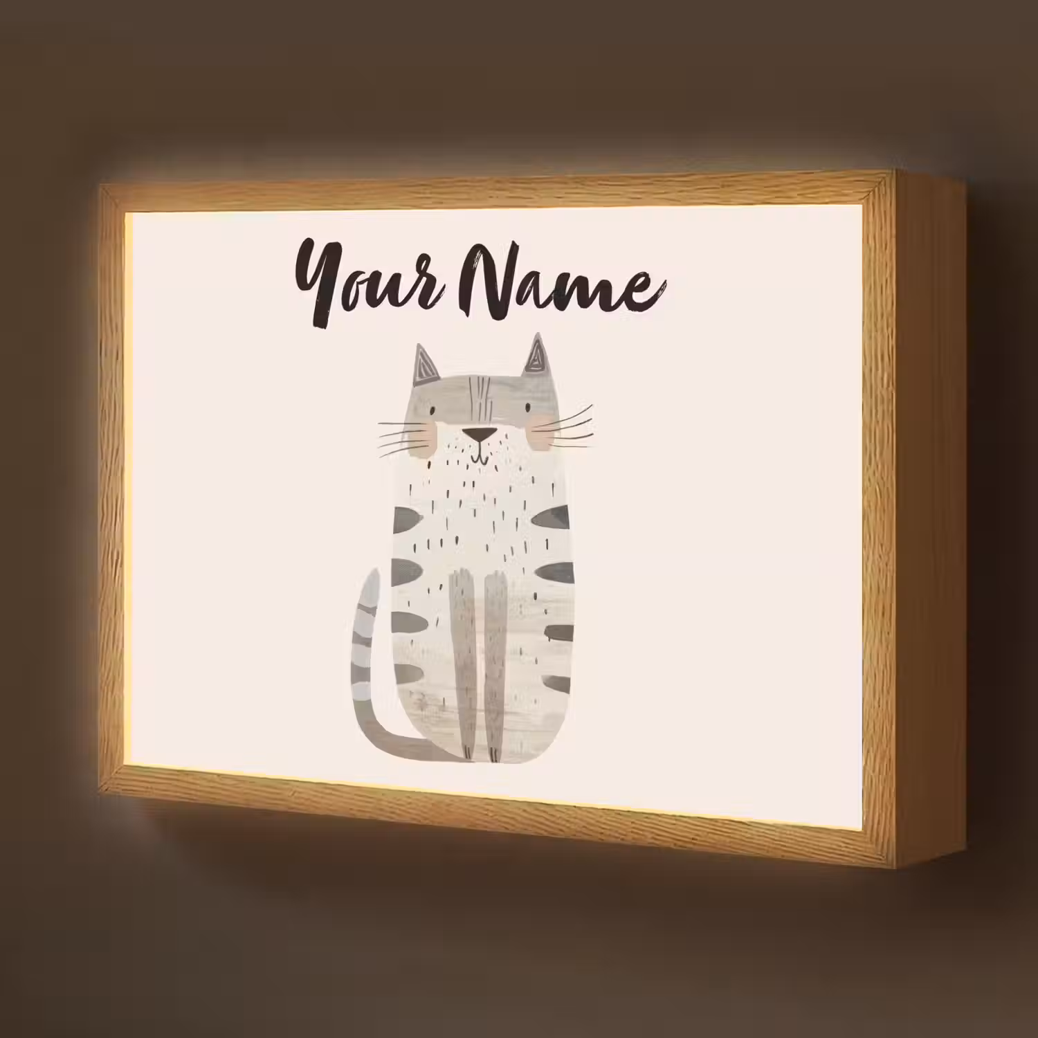Kat - Dieren - Beige Light Box met batterij (Wandlamp kind) middel -z3d_website