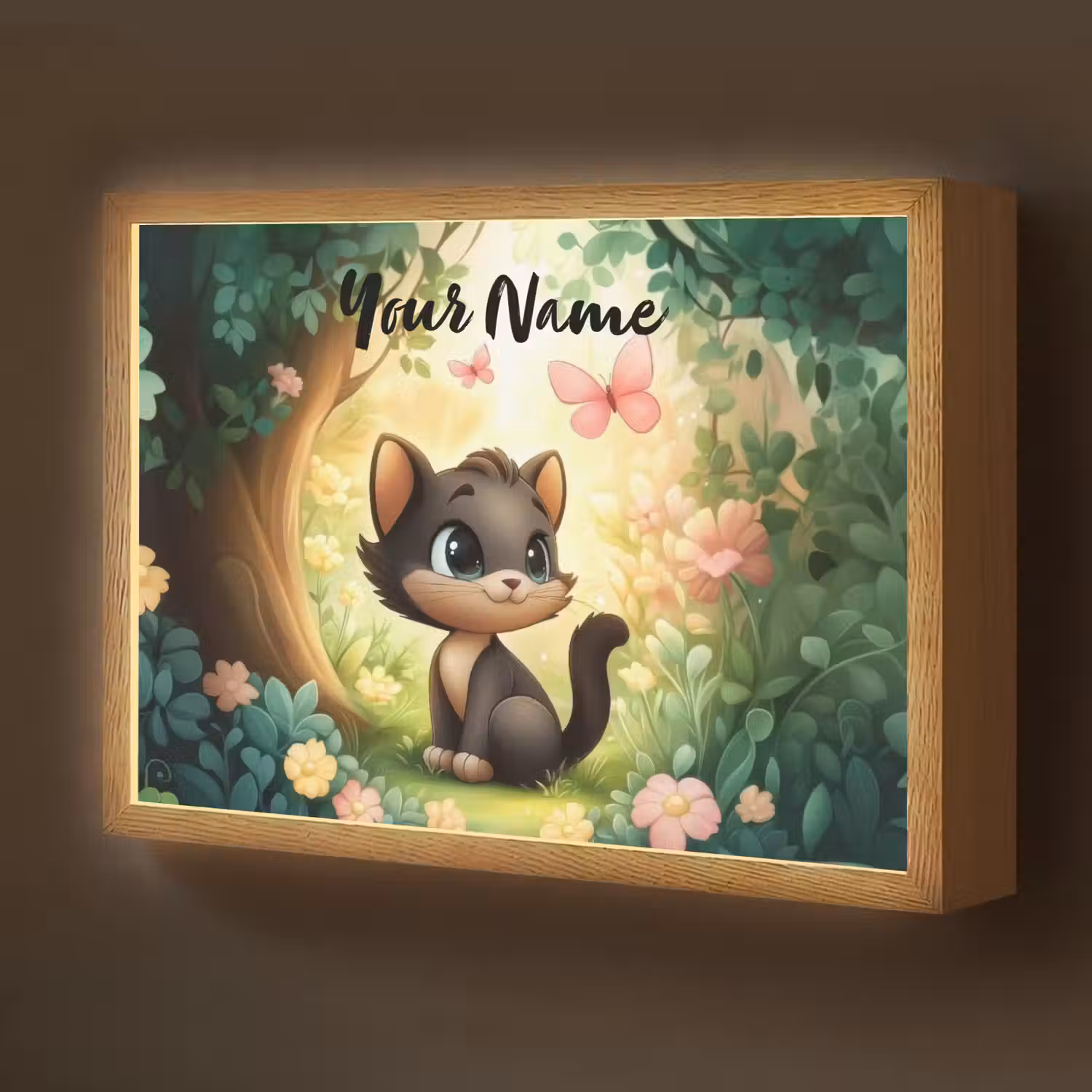 Kat - Vlinder - Bloemen Light Box met batterij (Wandlamp kind) middel -z3d_website