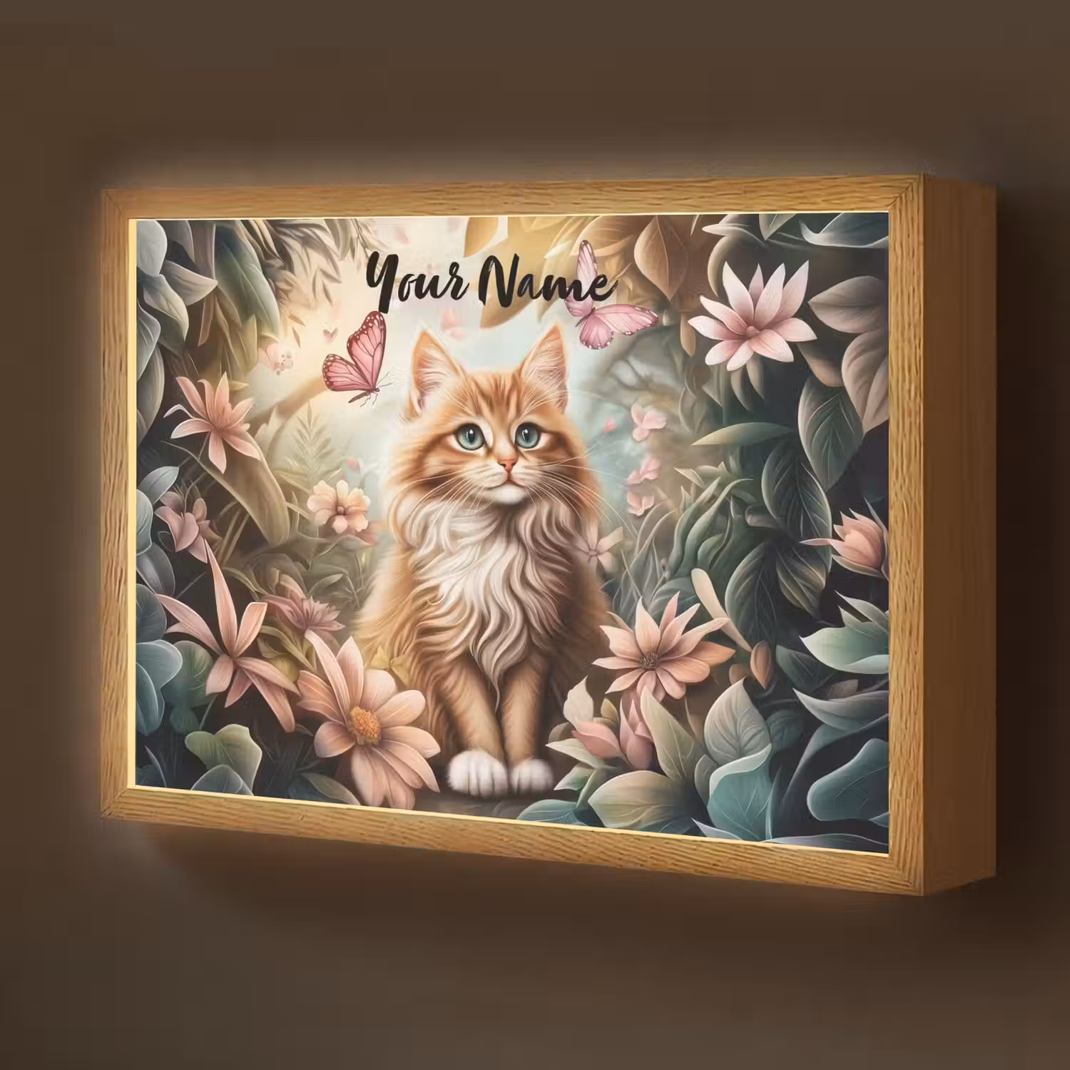 Kat - Bloemen - Vlinders - Roze Light Box met batterij (Wandlamp kind) middel -z3d_website